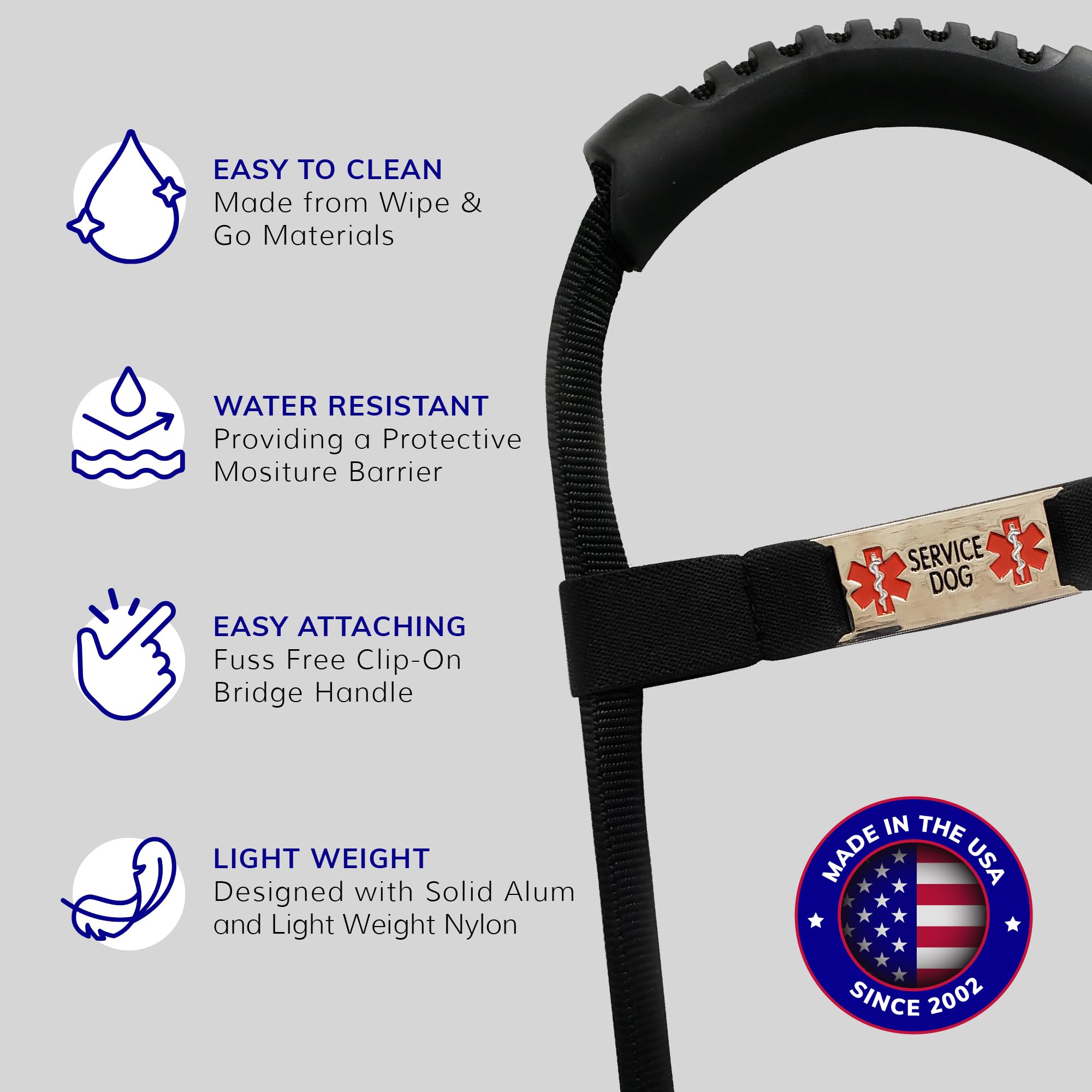 Activedogs Service Dog Handle, 12 Inch, Solid Core Aluminum, T-Shape Or Round Or Rectangular, Made In Usa, Includes Molded Rubbe