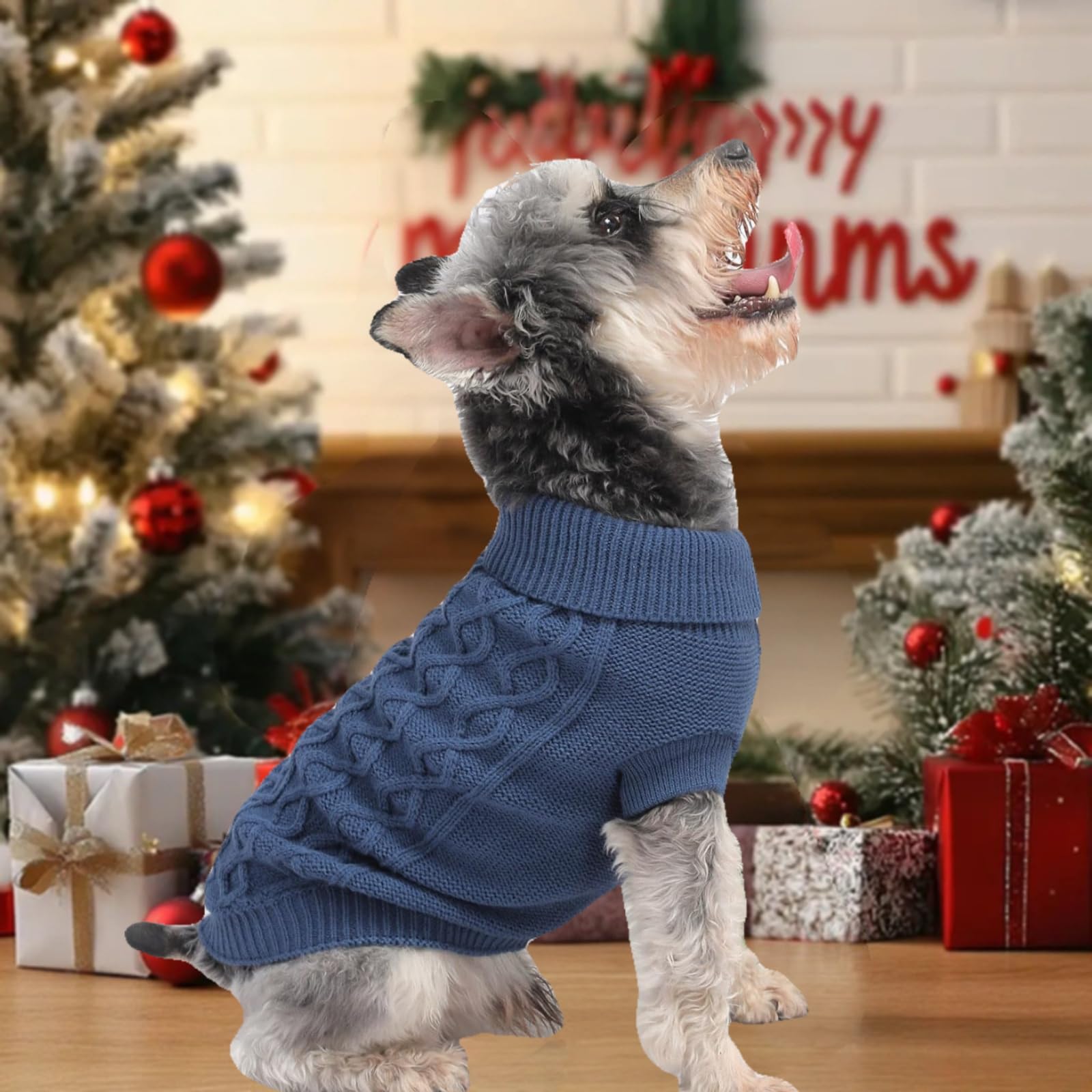 Small Dog Warm Winter Sweater Mengmengda Pet Dog Clothes Dog Knitwear For Small To Medium Breeds Dog Outfits (Dark Blue M)