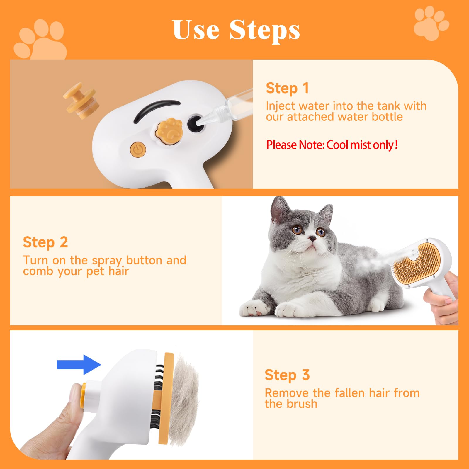 VVWVVW Pet Steam Brush for Dog & Cat - 3-in-1 Spray Hair Removal Comb - Steam for Shedding & Grooming - Water Brush for Long & S