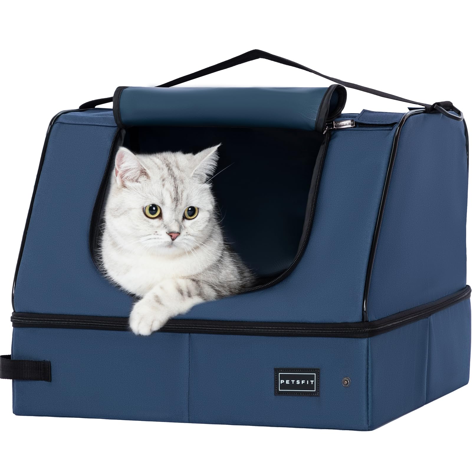 Petsfit Travel Litter Box For Cats - Removable 2-Layer Leak-Proof Lining, Scratch-Resistant Fabric With Sturdy Support Frame, Ca
