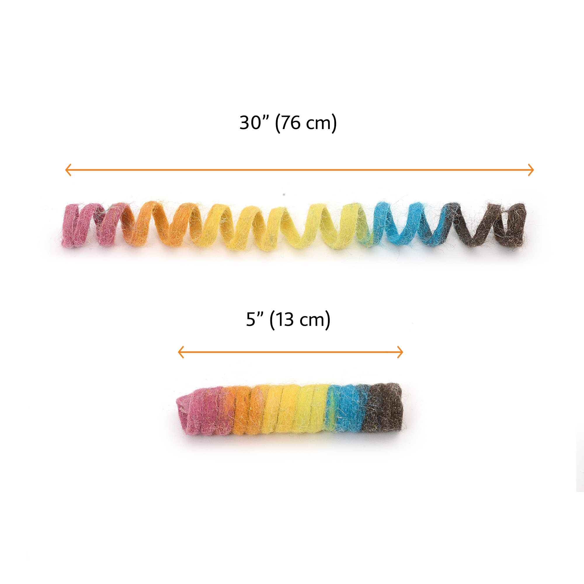 Glaciart One Felt Spring Cat Toy – 5 Pcs Soft Fuzzy Enrichment 100% Natural Wool - Interactive Stretchable Play Cat Toy Set - Safe For Pets, Non-Azo Colored Dyes - 30” Long