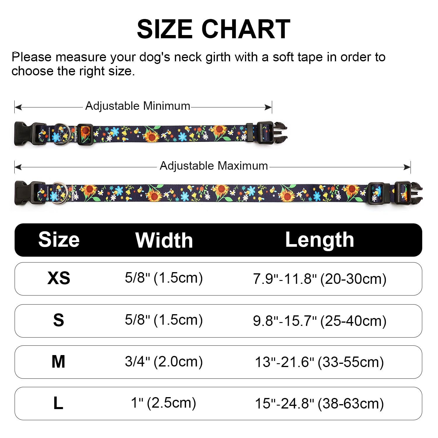 Mercano Adjustable Dog Collar - Special Design Patterns, Soft Nylon Comfortable Durable Pet Collar For Small Medium Large Dogs (M, Sunflower)