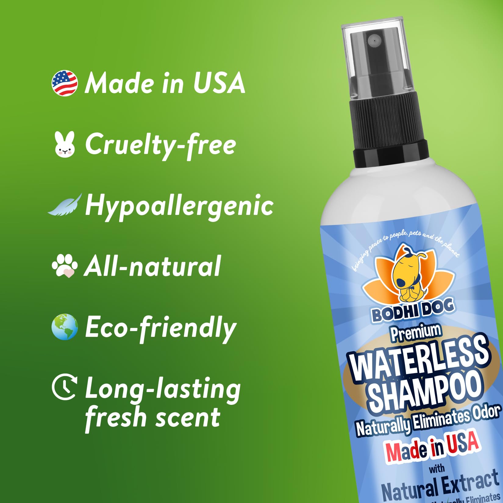 New Waterless Dog Shampoo | Natural Dry Shampoo For Dogs Or Cats No Rinse Required | Made With Natural Extracts | Vet Approved Treatment - Made In Usa (Lemongrass, 8 Fl Oz)