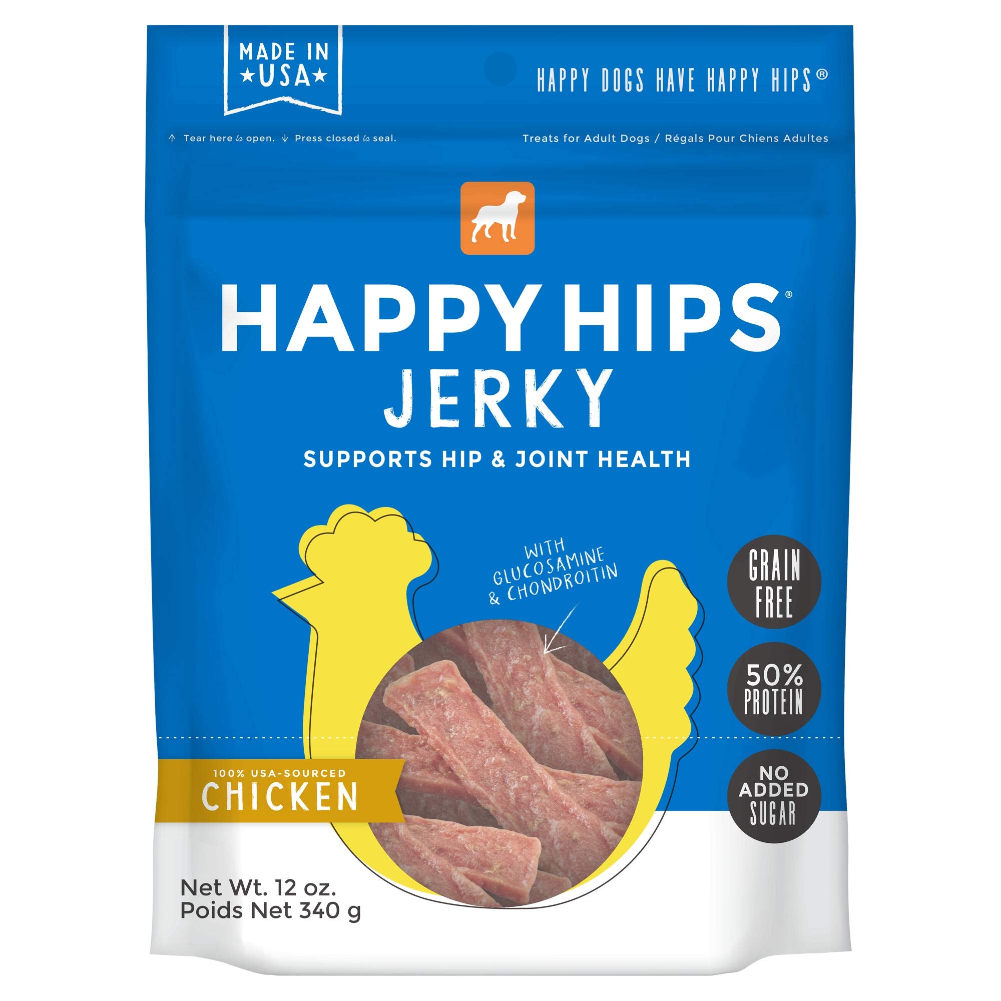 Happy Hips Jerky Dog Treats, Chicken, 12 oz. Pouch