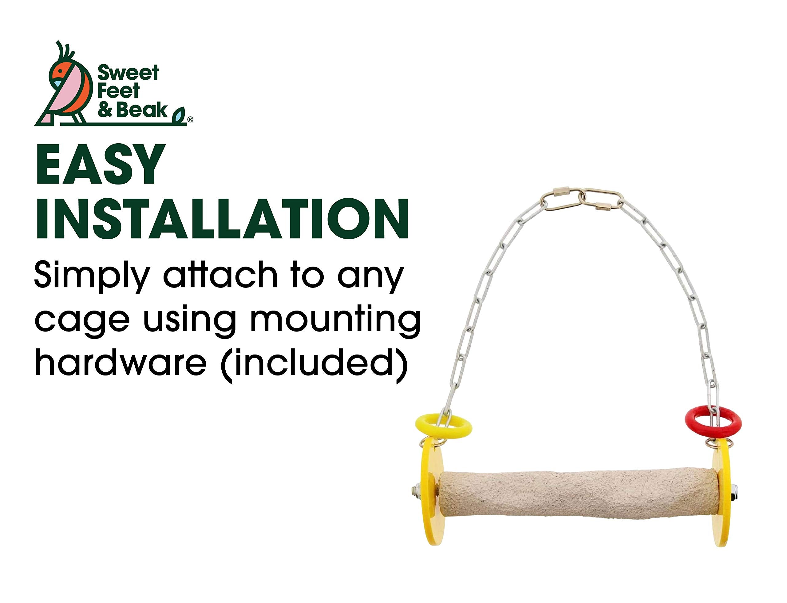 Sweet Feet And Beak Roll Bird Swing - Pumice Perch Bird Toys Trims Nails And Beaks, Safe And Non-Toxic Bird Cage Accessories For Small And Large Birds, Swinging Toys Birds Will Love, Medium 9 Inches