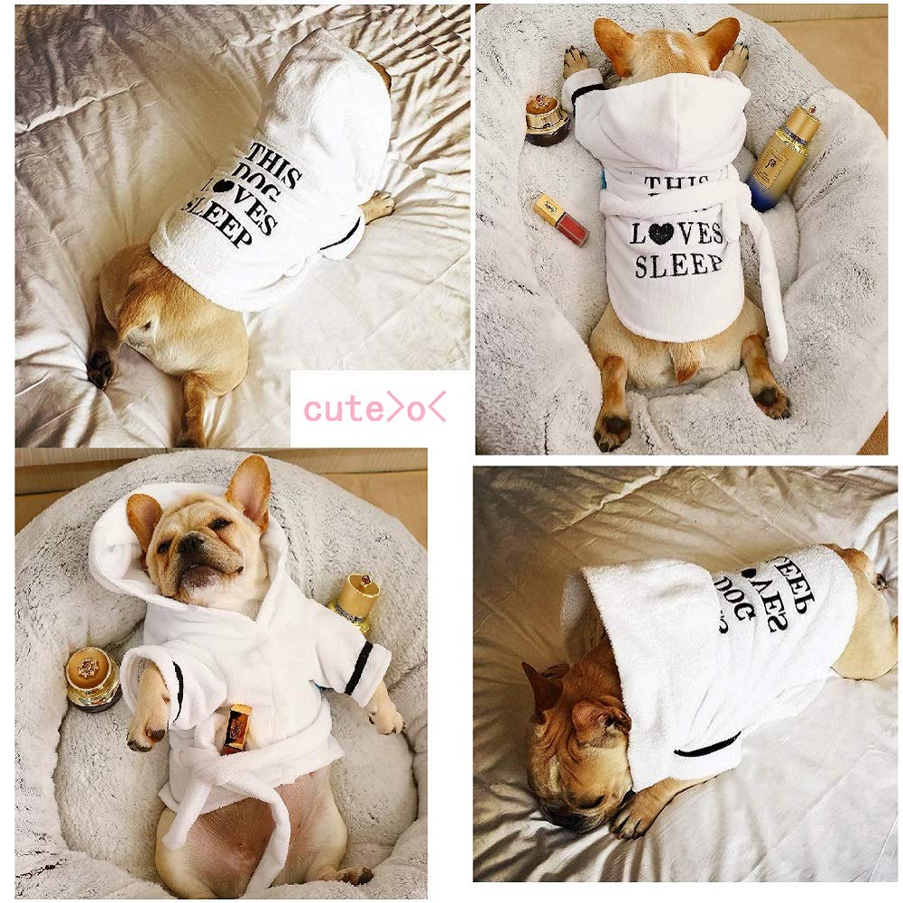 Stock Show Pet Pajama With Hood Thickened Luxury Soft Cotton Hooded Bathrobe Quick Drying And Super Absorbent Dog Bath Towel Soft Pet Nightwear For Puppy Small Dogs Cats, White, Xxl