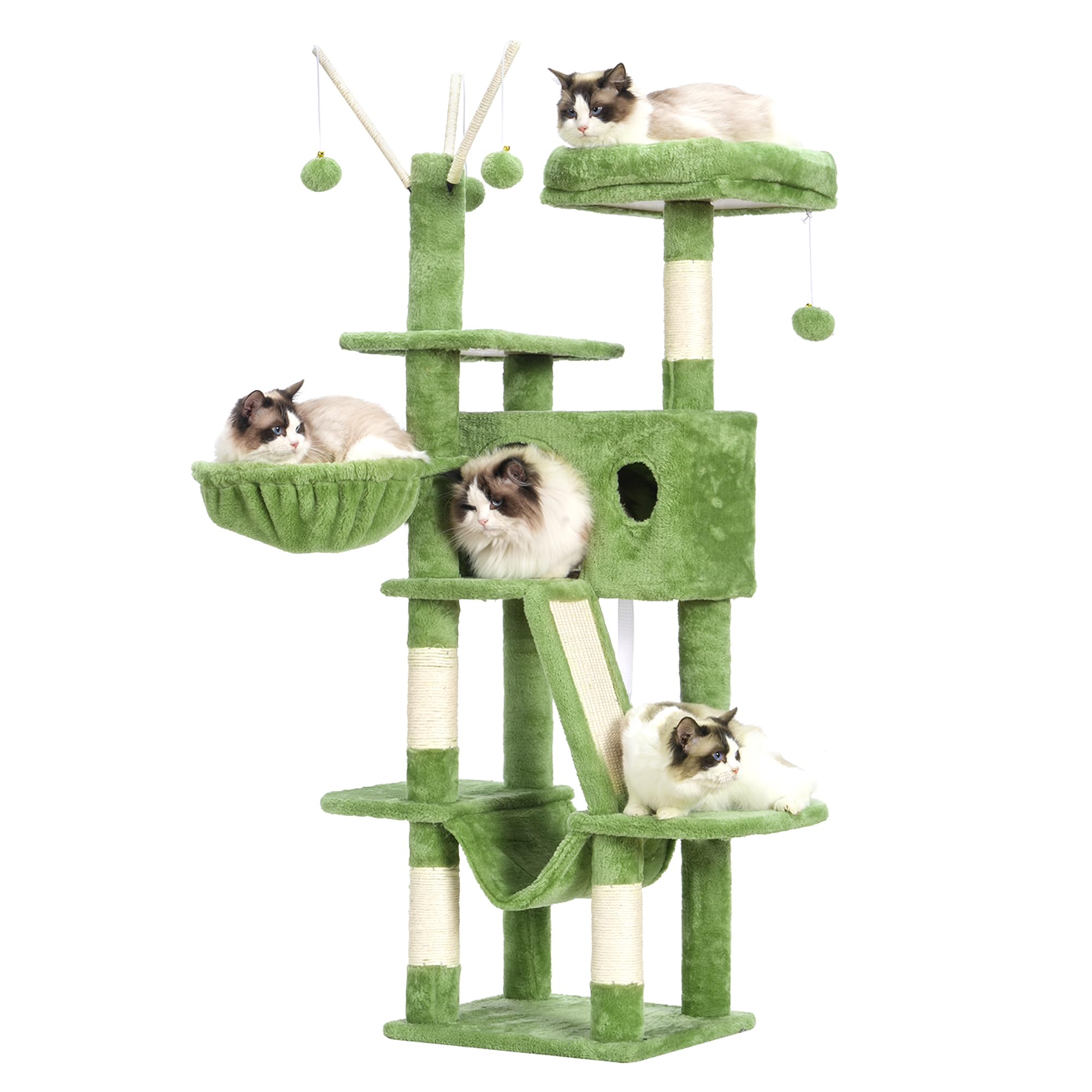 Hey-Brother Cat Tree, 53 Inch Cat Tower For Indoor Cats, Cat House With Padded Platform Bed, Toy Balls, Large Cozy Condo, Hammoc