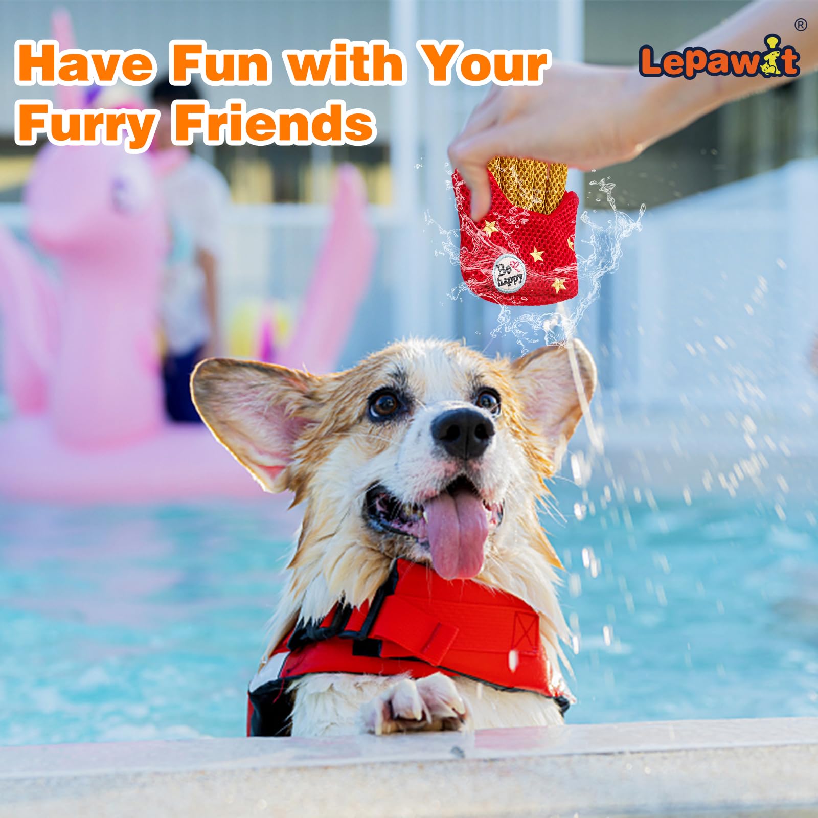 Lepawit Crinkle Dog Toys, Floating Dog Toys With Mesh For Cleaning Teeth, French Fries Dog Gifts For Small And Medium Dogs
