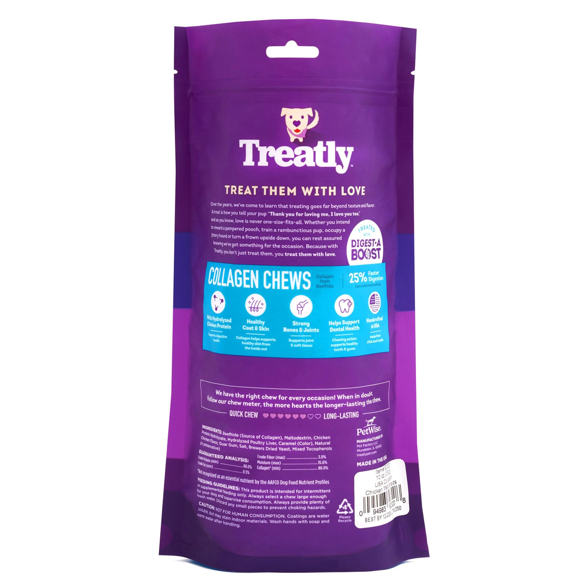 Treatly USA Collagen Braids Assorted Dog Chew Treats - Chicken Meat Flavor, 10oz/1 Pack