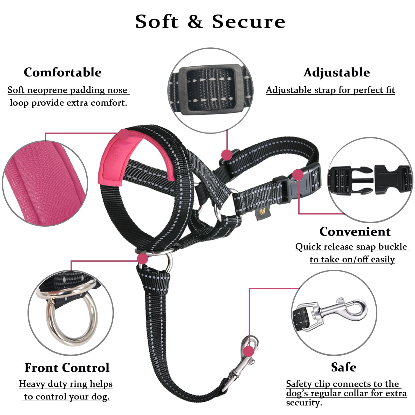 Barkless Dog Head Collar, No Pull Head Halter With Soft Padding, Reflective Soft Padded Snout Harness For Large Dogs, Labrador,