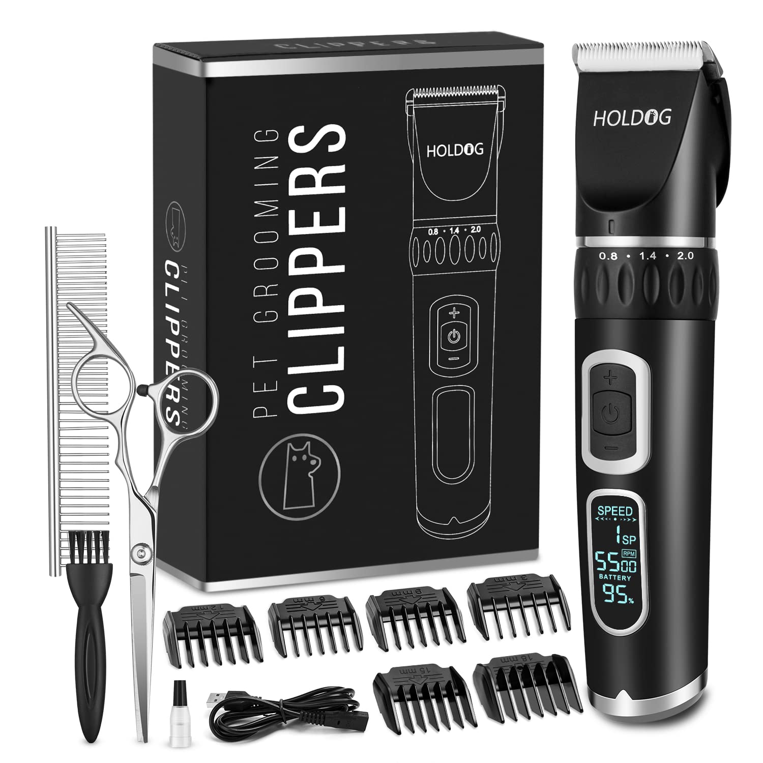 Dog Clippers Professional Heavy Duty Dog Grooming Clipper 3-Speed Low Noise High Power Rechargeable Cordless Pet Grooming Tools