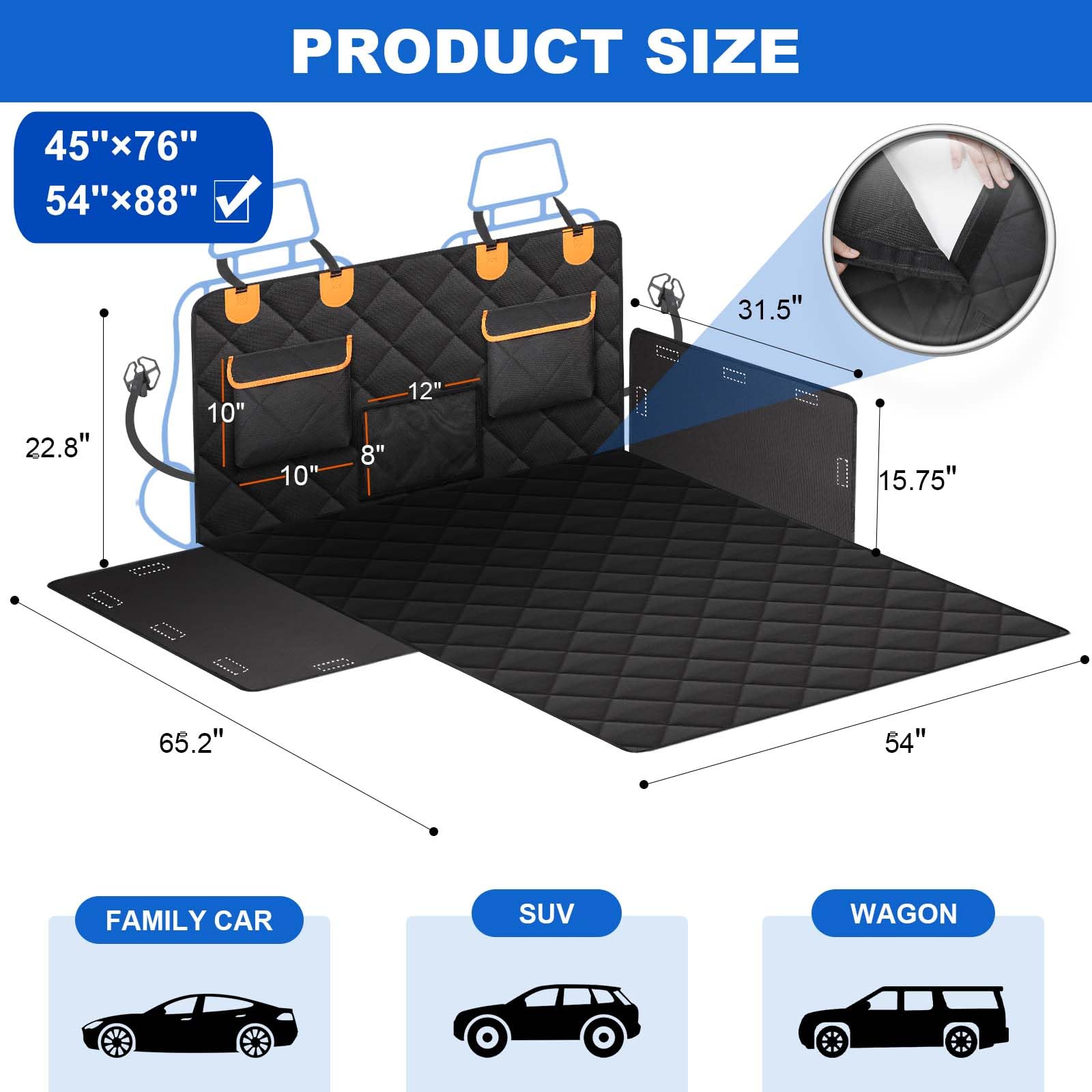 EasyHaWei 4-in-1 SUV Cargo Liner for Dogs, Non-Slip Water Resistant Pet Trunk Mat with Side Flaps Protector & Back Seat Organize