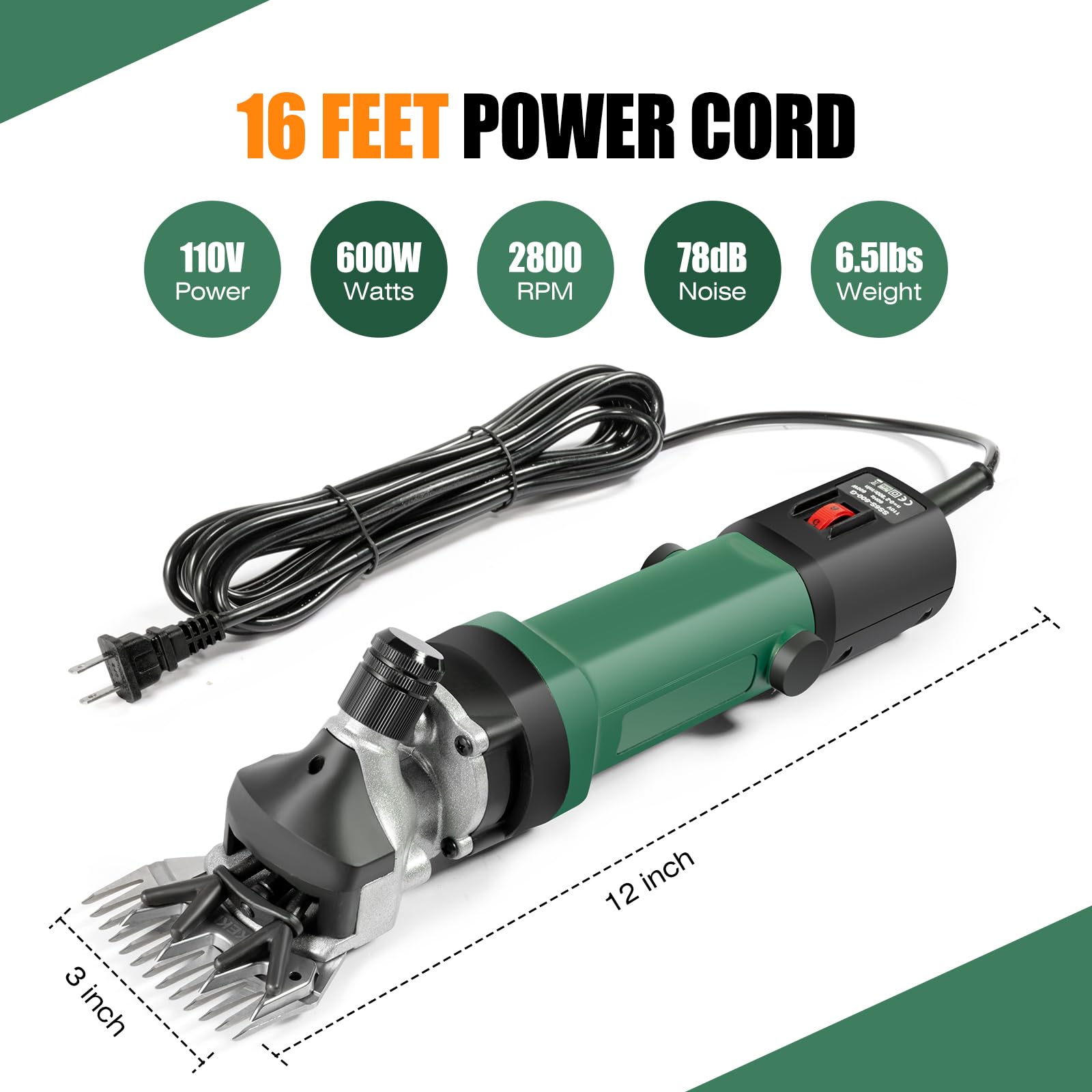 Takekit Sheep Shears, 600W Professional Heavy Duty Sheep Clippers, 6 Speeds Electric Animal Shears For Alpacas Llamas Lambs And