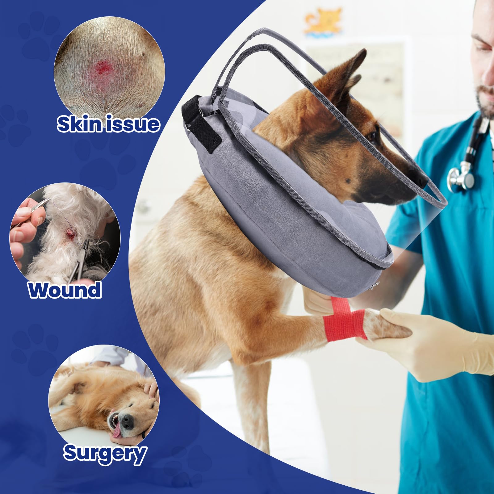 BARKLESS Dog Cone, Inflatable Dog Cone After Surgery for Small Medium Large Breeds, Soft Surgery Collar with Enhanced Anti-Licki