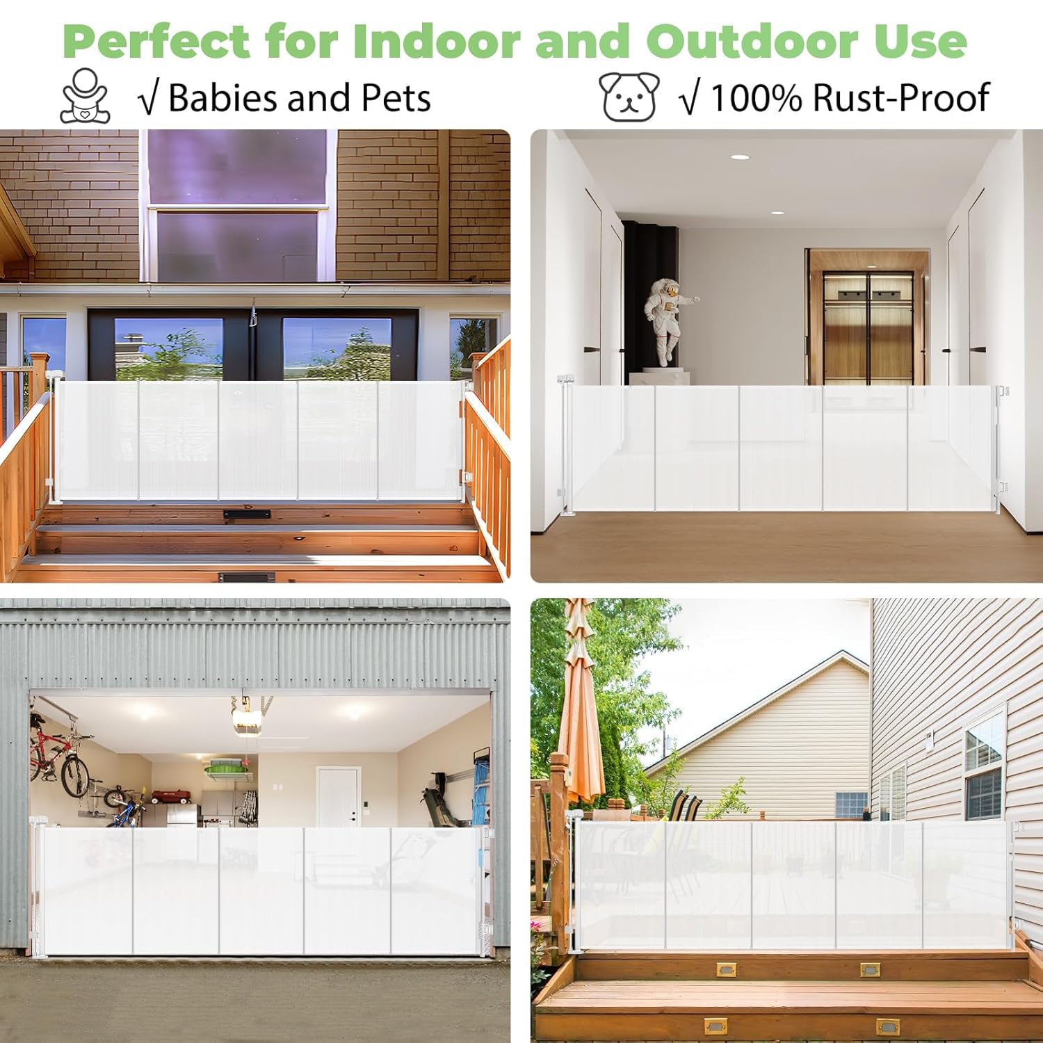 Stcockis 120 Inch Retractable Baby & Dog Gate - White, 33" Tall, Mesh Fabric, Indoor/Outdoor, Model XMF-B789231