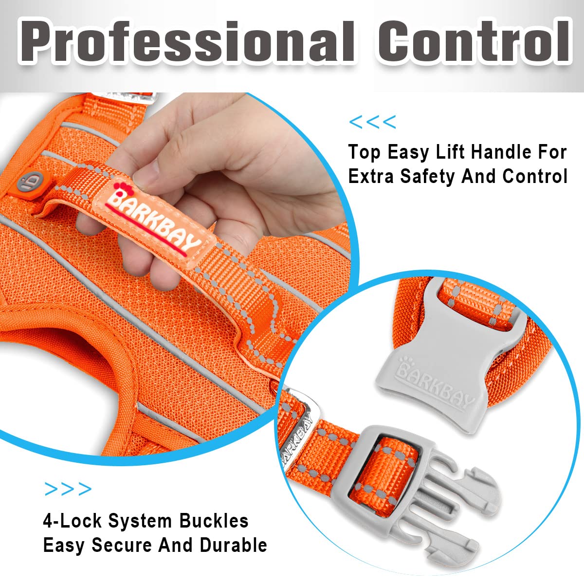 Barkbay No Pull Dog Harness Front Clip Heavy Duty Reflective Easy Control Handle For Large Dog Walking With Id Tag Pocket(Orange,S)