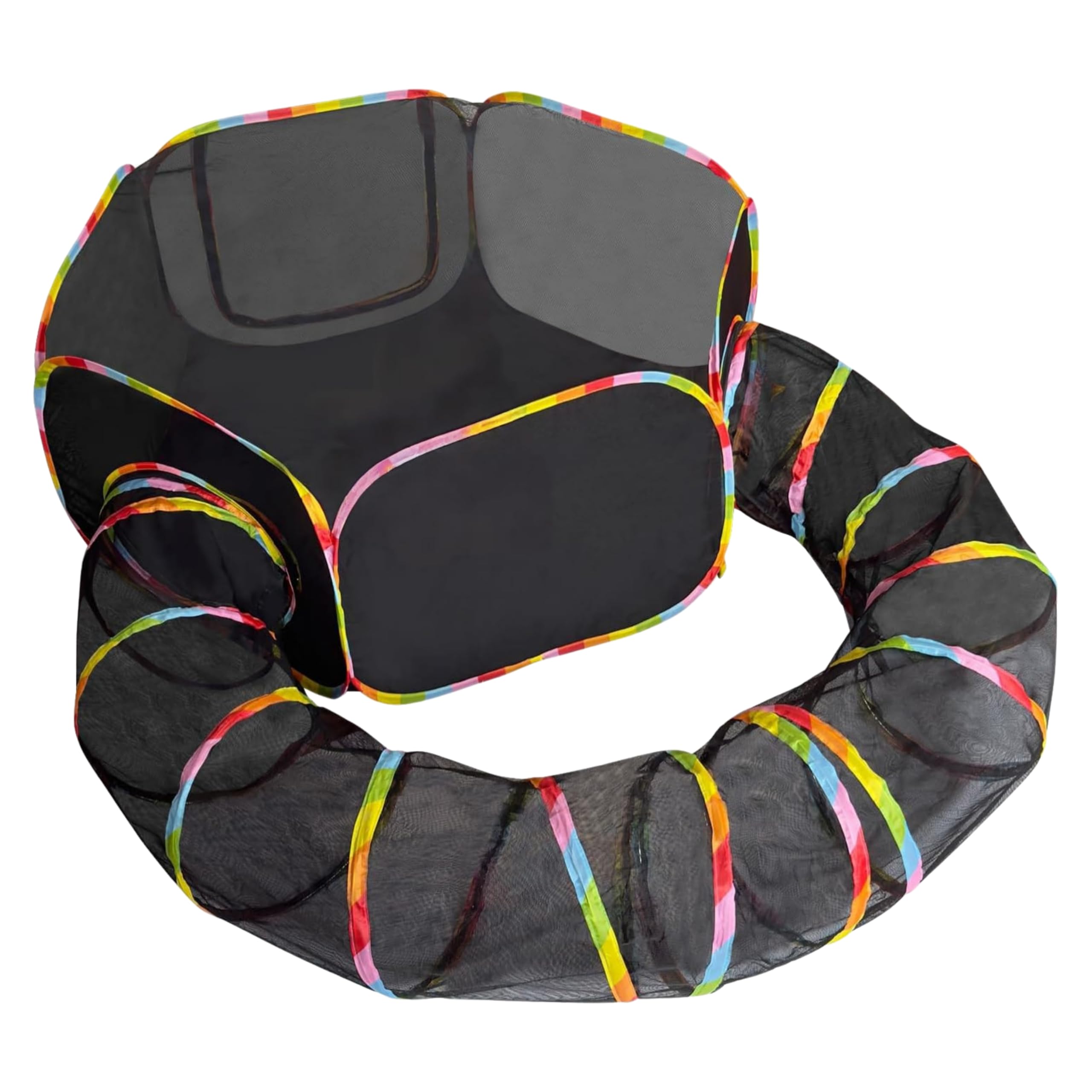 Foodie Puppies Foldable Cats Enclosures Playground Portable Cat Tent With Circle Tunnel And Storage Bag  (Hexa Tunnel) Ideal Fo