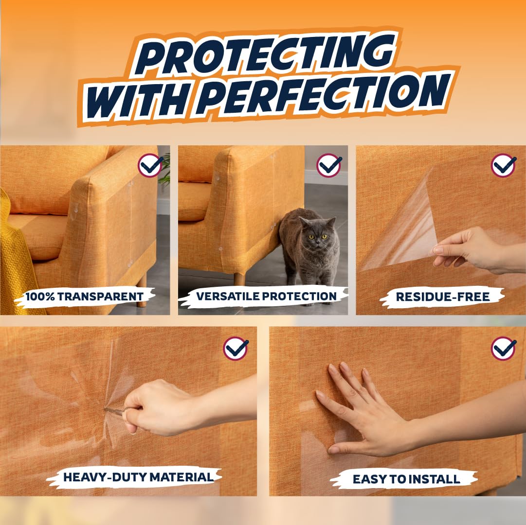 Panther Armor 6-Pack Clear Plastic Furniture Protector Sheets - Anti-Scratch Couch Corner Protectors for Cats - Model PantherVinyl6