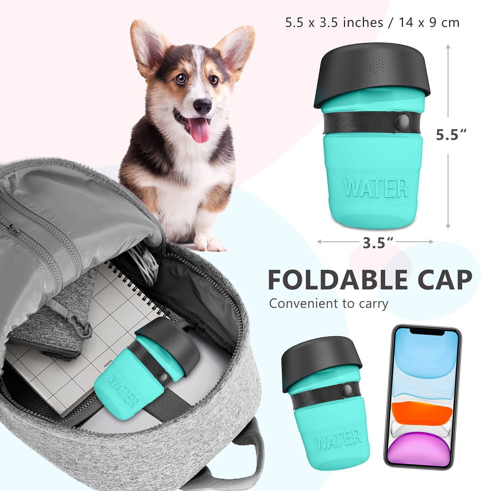 Lesotc Upgraded Dog Water Bottle Foldable, Portable Leak Proof Pet Water Dispenser For Outdoor Walking,Hiking,Travel,Bpa Free,Li