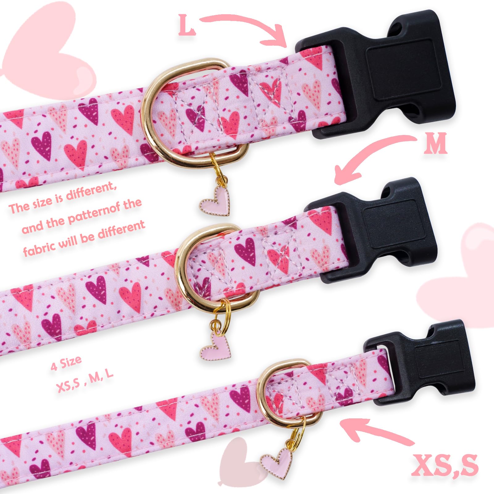 Faygarsle Dog Collar For Small Medium Large Dogs Cute Puppy Collars Valentine'S Day Heart Print Dog Collar Pink And Purple Heart
