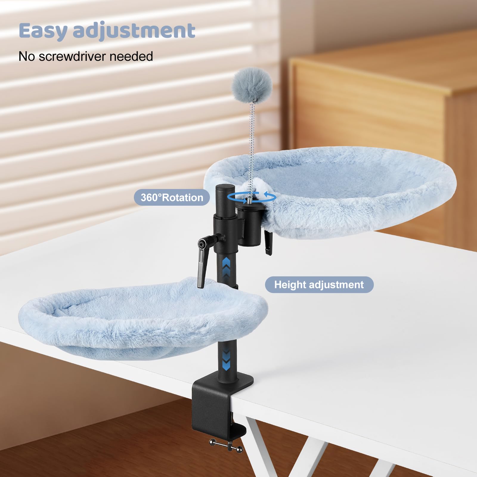 Odoland Cat Desk Bed - Summer Winter Mattresses Adjustable Height Desktop Kitten Bed Deskside Dreamer Indoor Cats Hammock With M