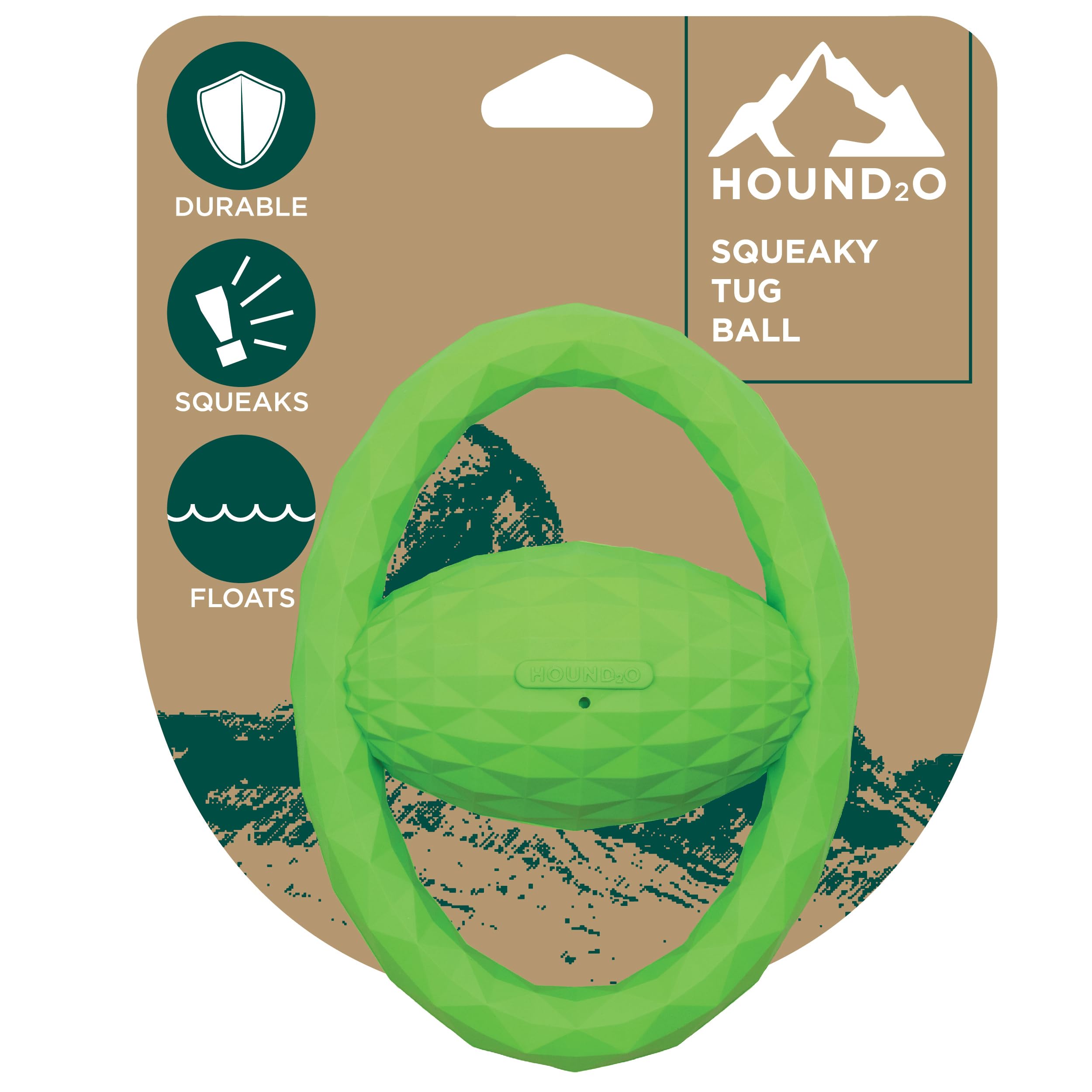 Hound2O Dog Chew Toys - Squeaky Tug Ball, Green - Tough, Engaging, & Interactive Chew Toys - Chew, Chase, & Fetch - Durable Mate