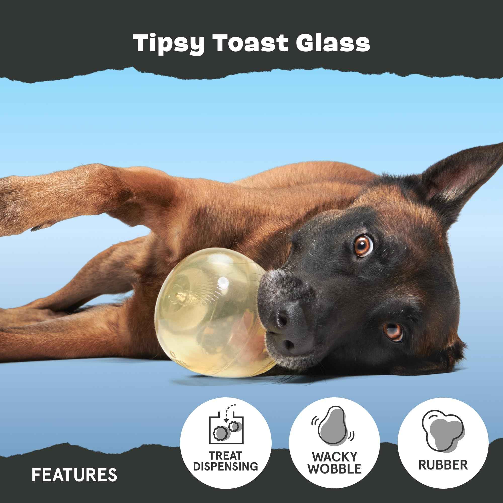 Barkbox Tipsy Rosé Rubber Wine Dog Toy | Treat Dispensing | M/L Size | Natural Rubber for Medium to Large Dogs