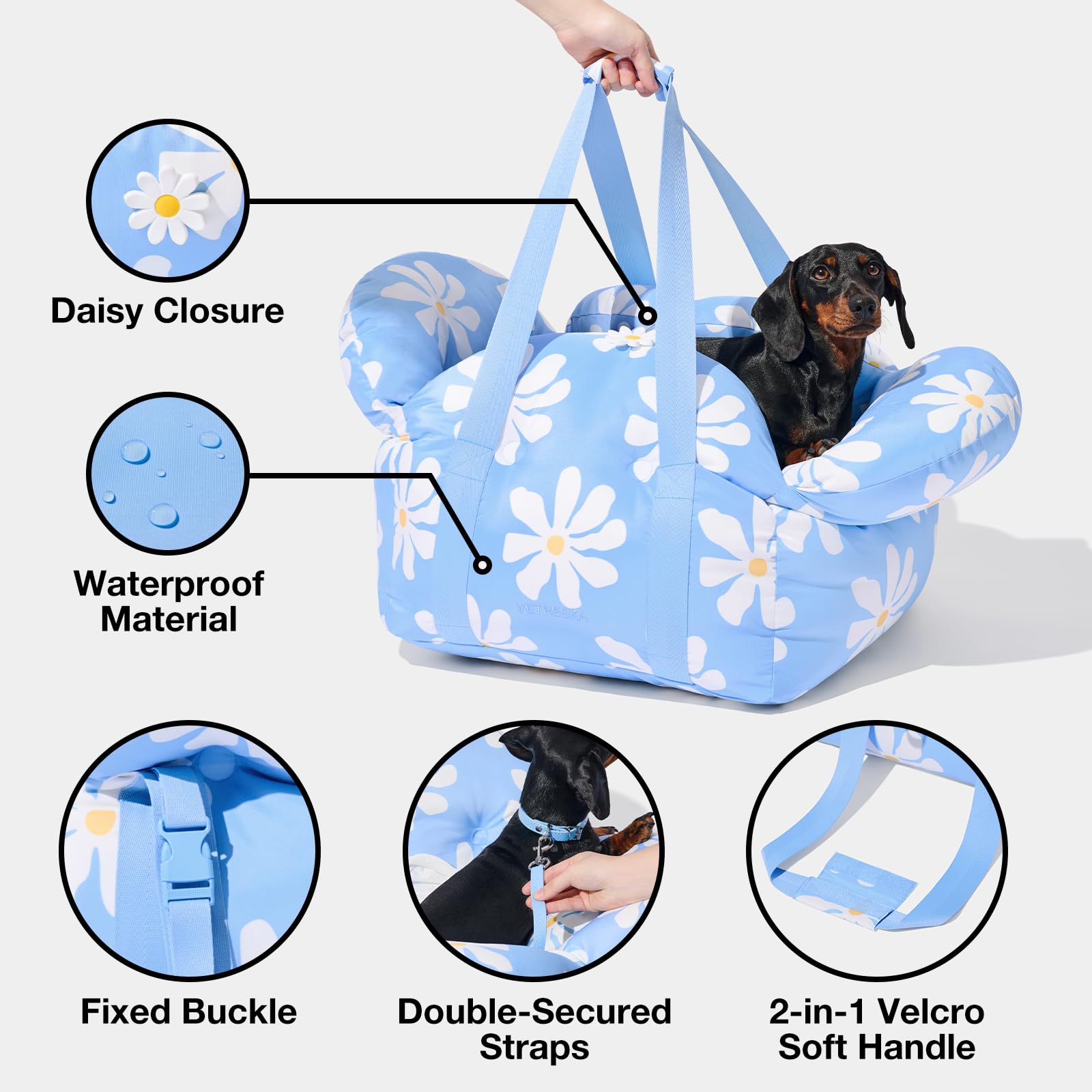Vetreska Pet Car Seat For Small Dogs - Washable Cat Carrier For Car Seat Portable Puppy Dog Bed, Pet Travel Carrier Bed With Saf