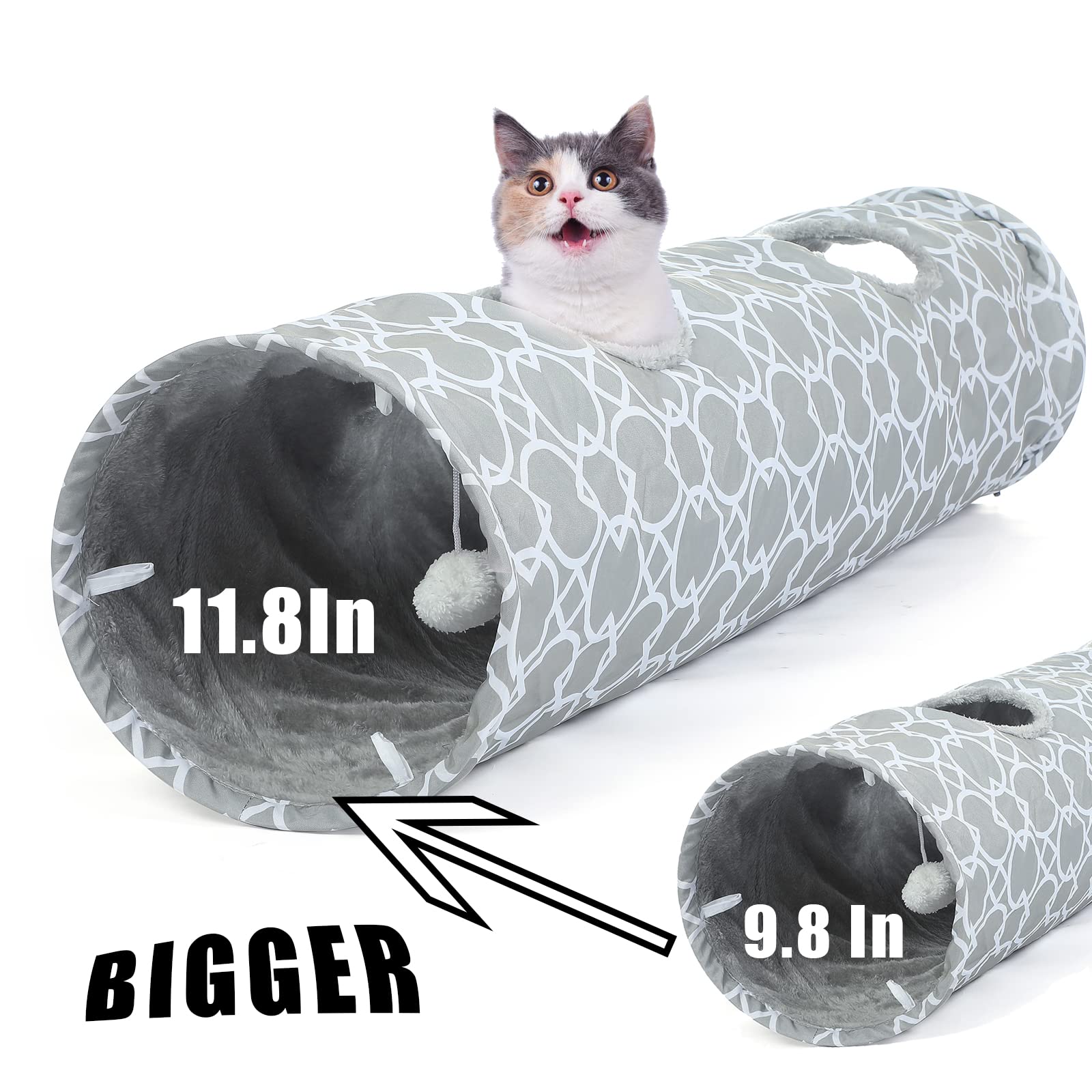 Luckitty Geometric Straight Cat Tunnel With Plush Inside,Cats Toys Collapsible Tunnel Tube With Balls, For Rabbits, Kittens, Ferrets,Puppy And Dogs,Diameter 11.8 Inch