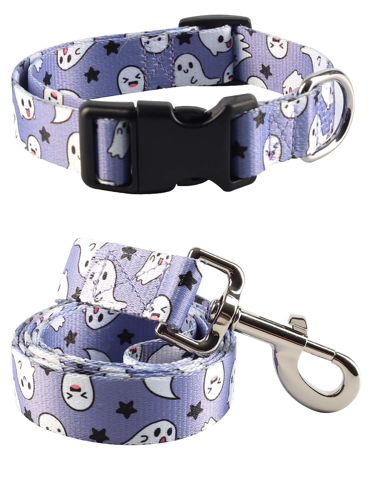 Impoosy2Pcs Dog Halloween Collar With Pet Ghost Leash Set Cat Gift Adjustable Dog Cute Collars For Small Medium Large Pets Dogs Cats (Small, Blue)