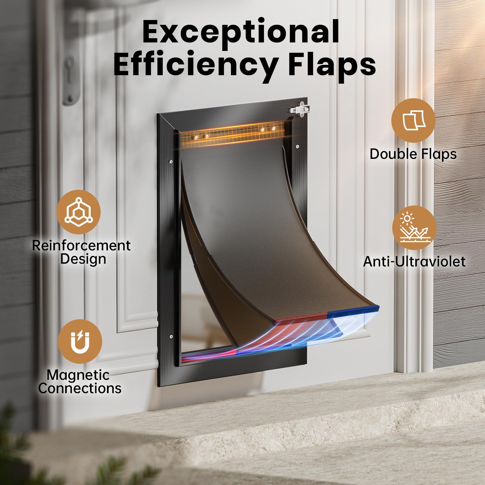 Dog Door For Door, Doggy Door Doggie Door, Medium Dog Door All Aluminum Black, Heavy Duty Pet Door, Double Magnetic Flaps, Therm