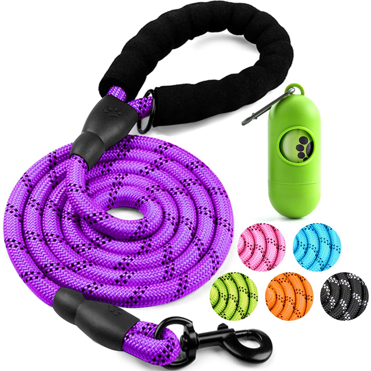 Cooyoo Dog Leash 6 Ft Heavy Duty - Comfortable Padded Handle - 1/2 Inch Reflective Dog Leash For Medium Large Dogs With Poo Bag