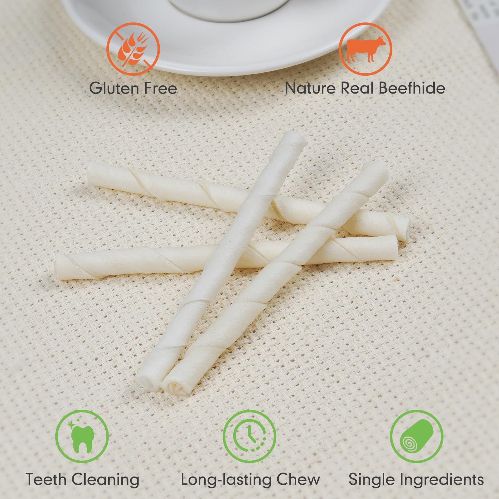 MON2SUN Dog Rawhide Twist Sticks, Natural Chews for Puppies & Small Dogs, 12.7oz, 60 Count