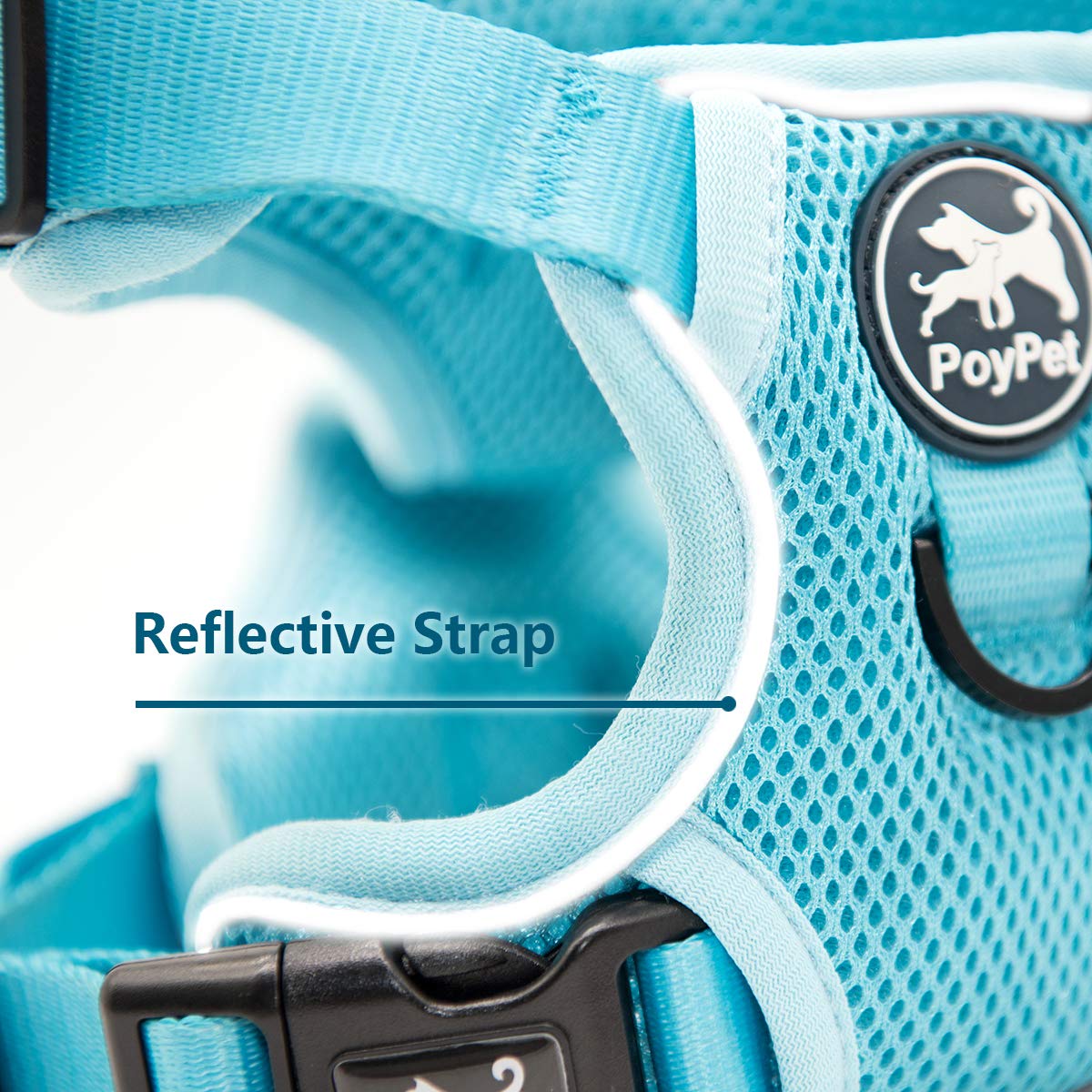 Poypet Reflective Soft Breathable Mesh Dog Harness No Choke Double Padded Vest Adjustable(Light Blue,M)
