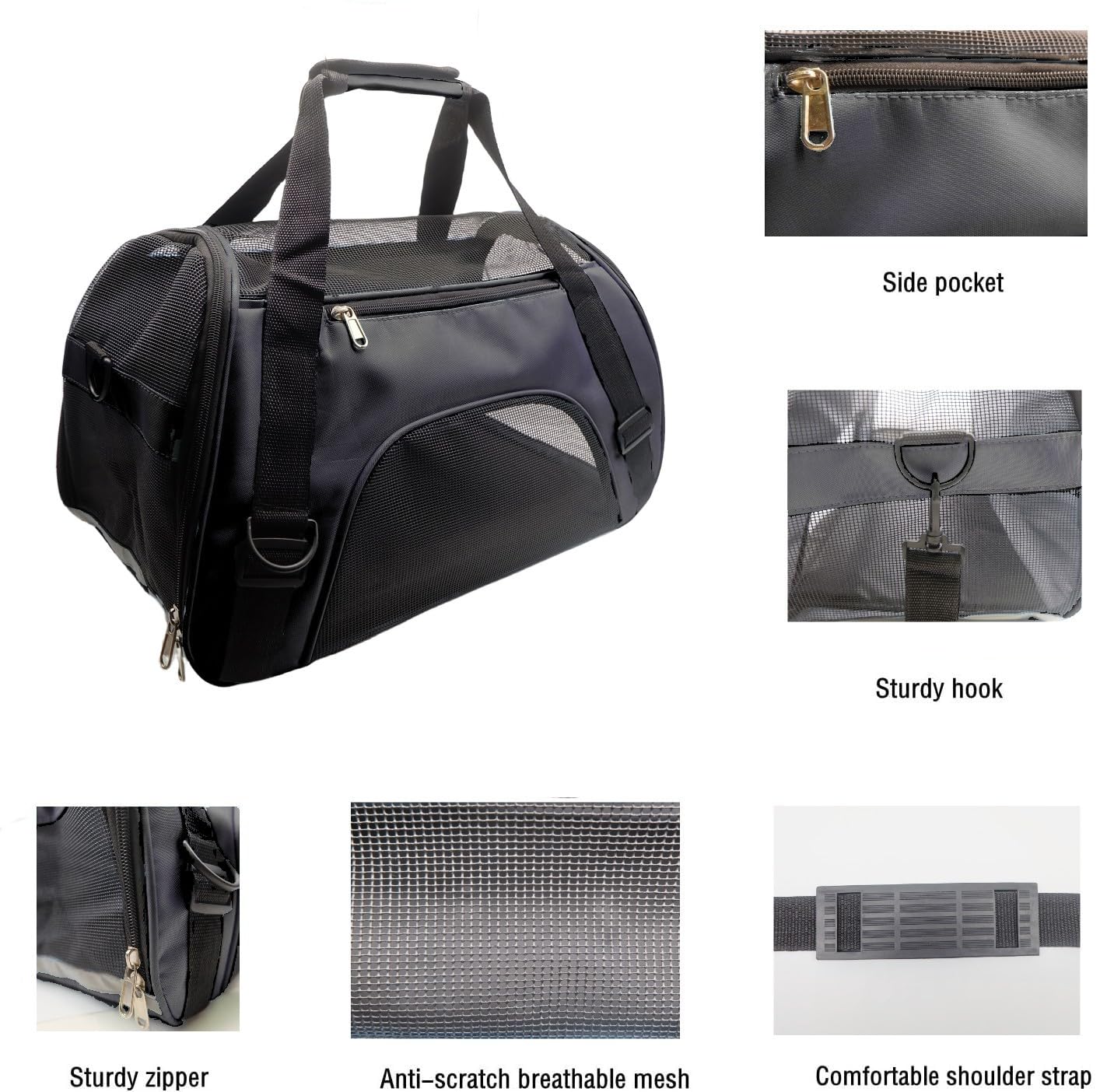 Tecageaon Pet Carrier Airline Approved Cat Carrier Dog Carrier For Medium Small Cats Small Puppy Kitten,Dog Cat Pet Travel Carrier (Medium, Black)