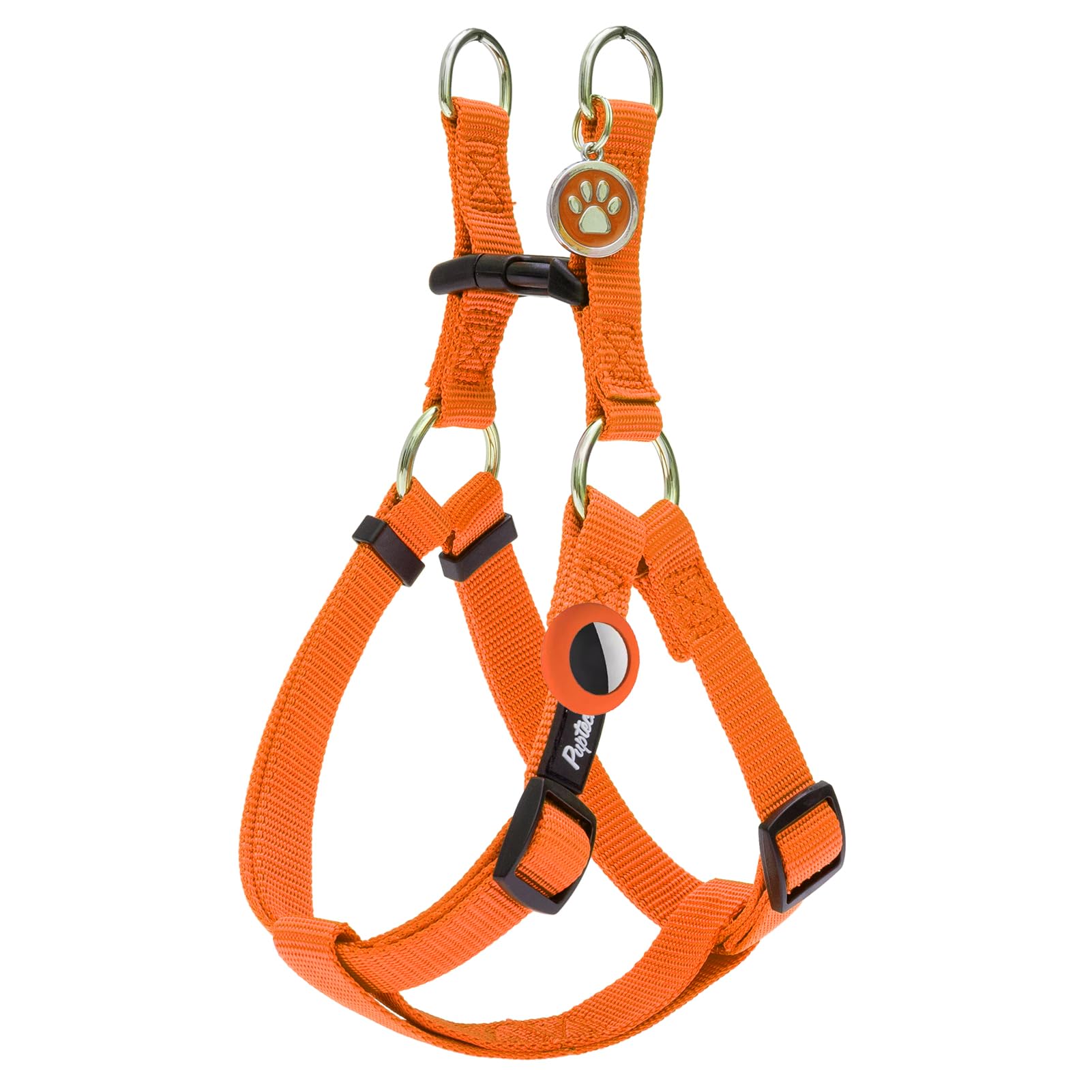 Pupteck No Pull Dog Harness Soft Adjustable Basic Nylon Step In Puppy Vest Outdoor Walking With Id Tag And A-Ir Tag Case, Orange