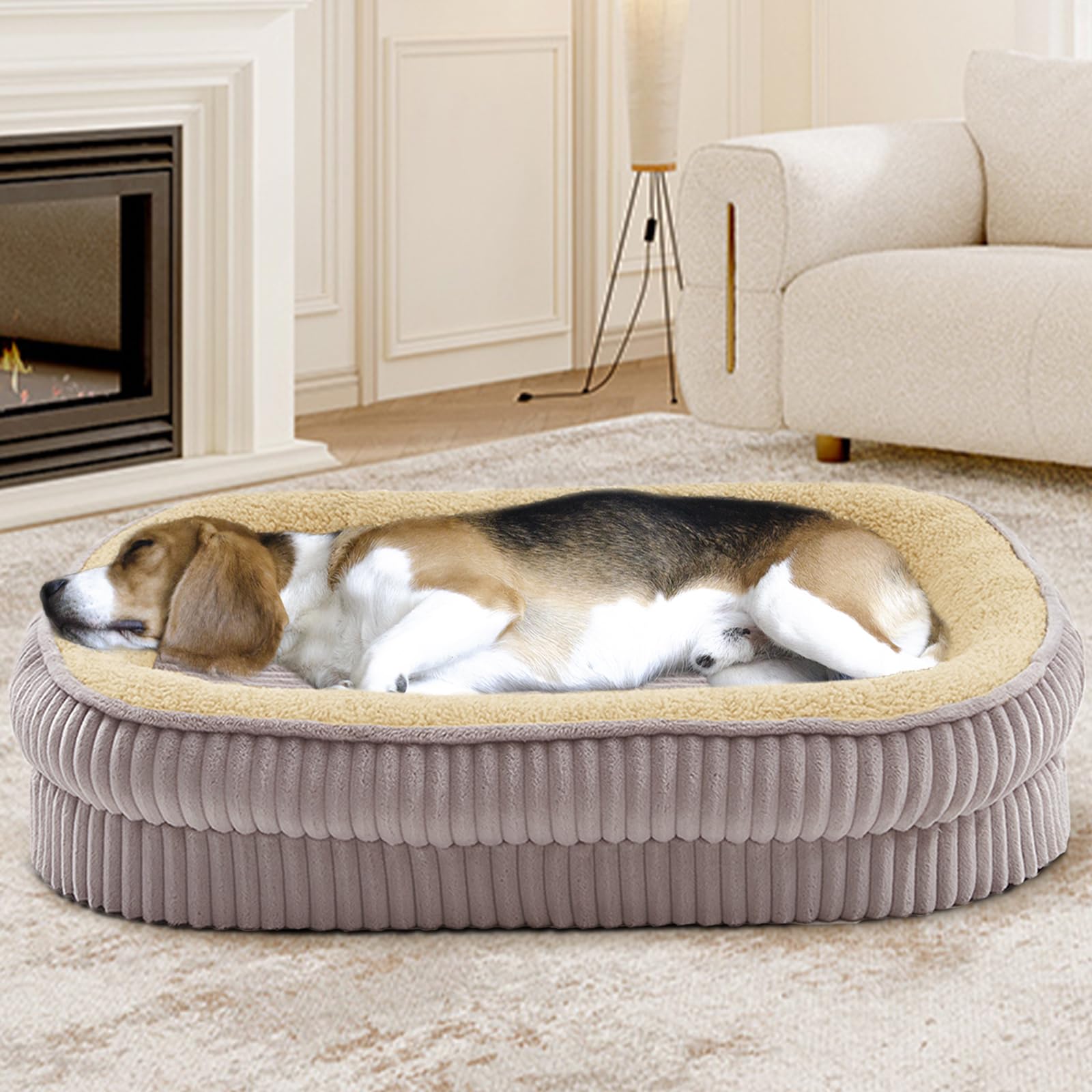 DEBANG HOME Orthopedic Dog Bed for Medium Dogs, Gray, 30"L x 24"W x 6.5"Th, High Density Foam, Removable Cover, Non-Slip Bottom