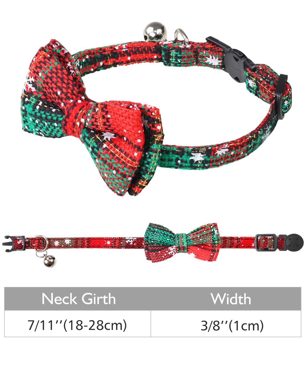 Joytale Upgraded Christmas Cat Collar With Bells, Breakaway Cat Collars With Bow Tie, 1 Pack Girl Boy Safety Plaid Kitten Collar