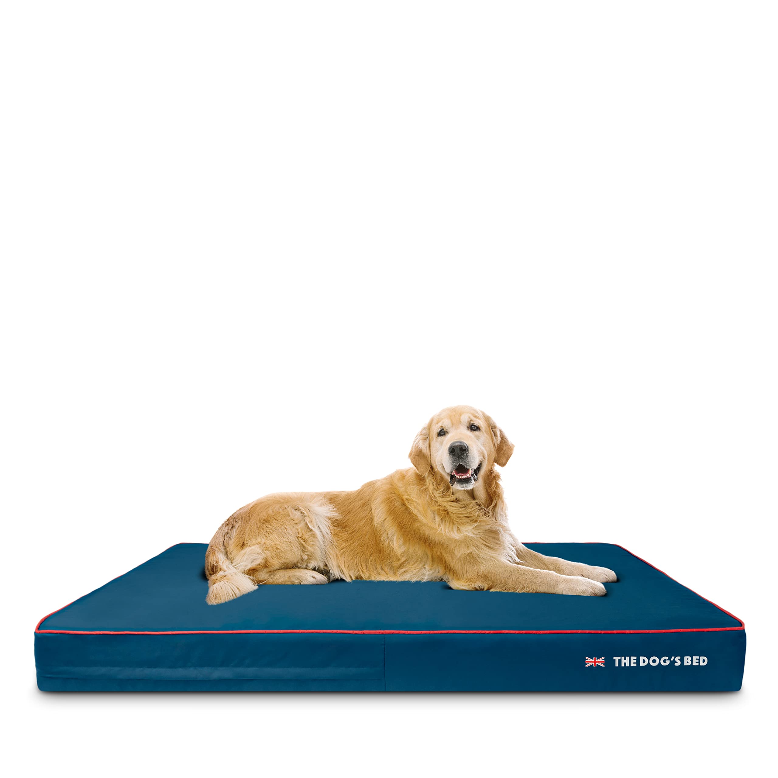 The Dogs Bed Orthopedic Memory Foam Dog Bed, XXXL Blue Oxford with Red Trim UK Flag 64x44, Pain Relief for Arthritis, Hip & Elbo