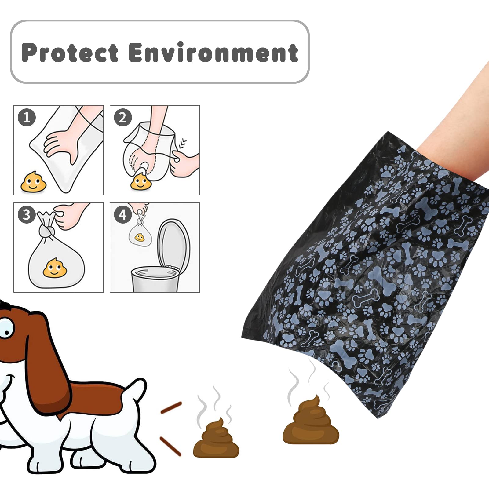 Naturetouch Pet Supply Dog Poop Bags, Goggie Bags For Poop, Extra Thick And Strong Pet Waste Bags For Poop, Opaque Leak Proof Bag, 240 Counts/16 Rolls, 12.6 X 8.3 Inch, Black Pattern