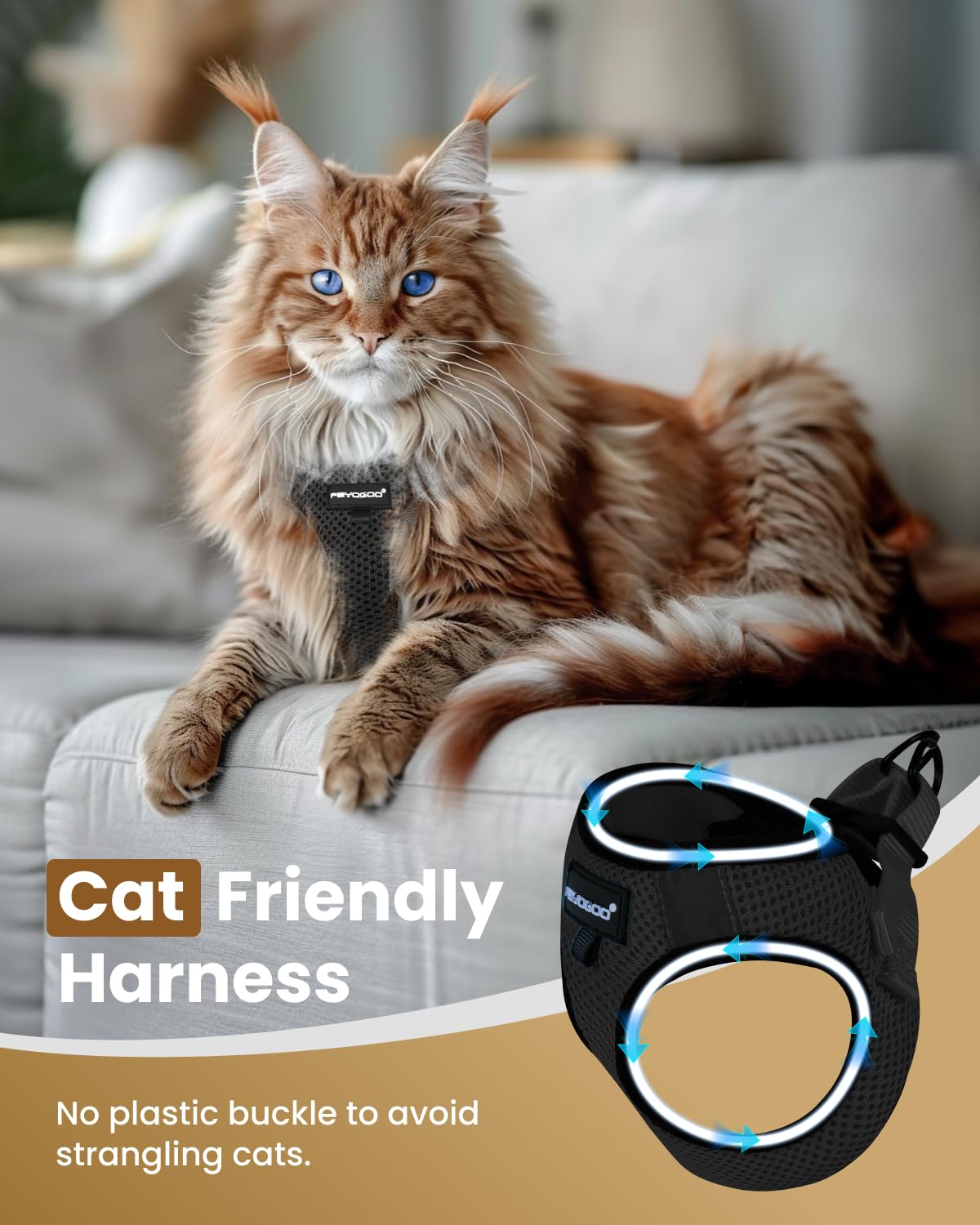 Fayogoo Cat Harness And Leash Set, Escape Proof, Adjustable, Small/Large, Lightweight, Soft Vest, Black