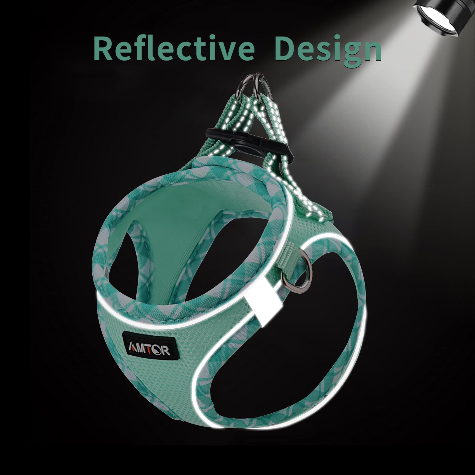 Amtor Dog Harness With Leash Set,No Pull Adjustable Reflective Step-In Puppy Harness With Padded Vest For Extra-Small/Small Medium Large Dogs And Cats(Green,S)