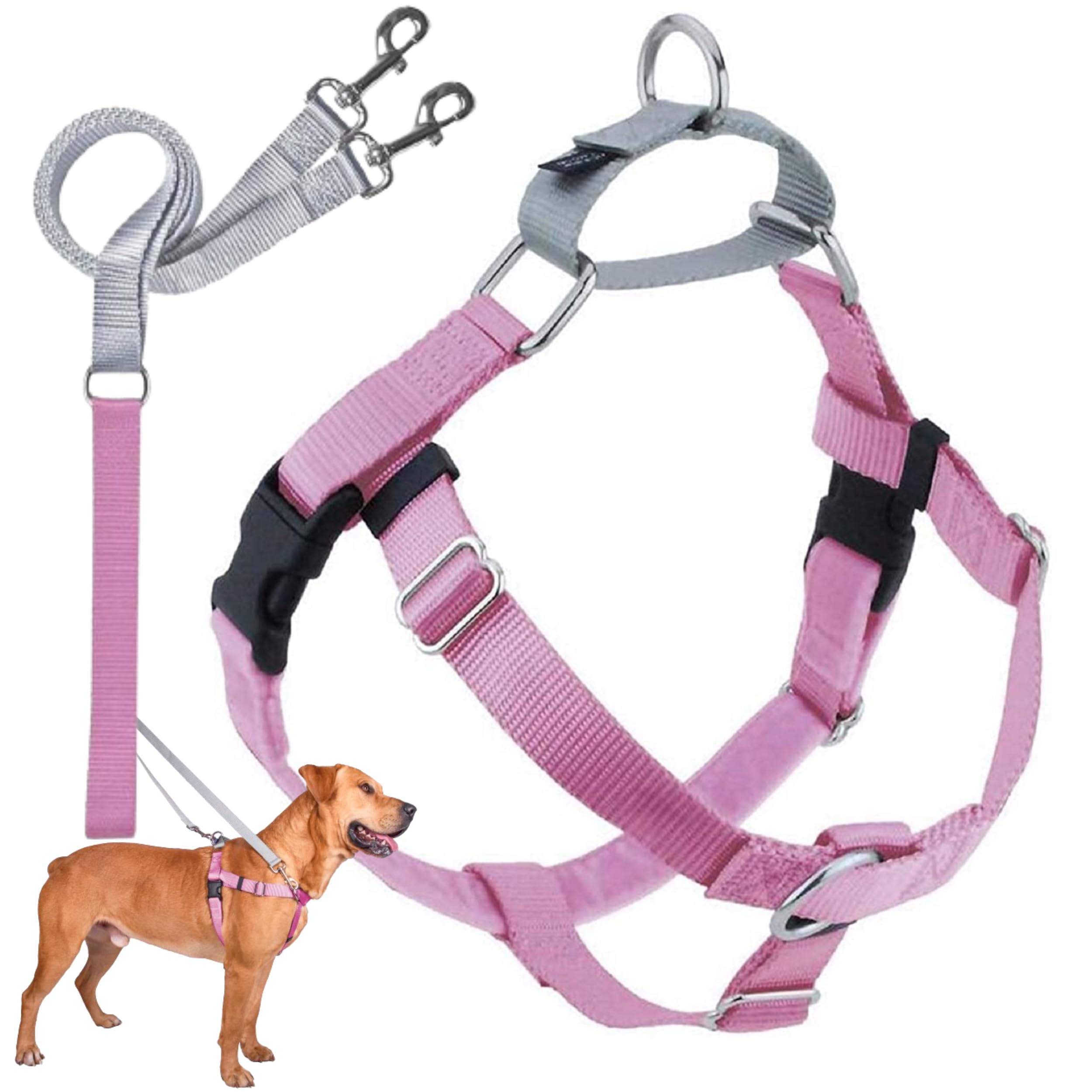 2 Hounds Design Freedom No Pull Dog Harness, Adjustable Harness And Leash Set, Easy Walking & Comfortable Control, Fits Small, Medium & Large Dogs, Solid Colors, Made In Usa, 1' Lg, Rose