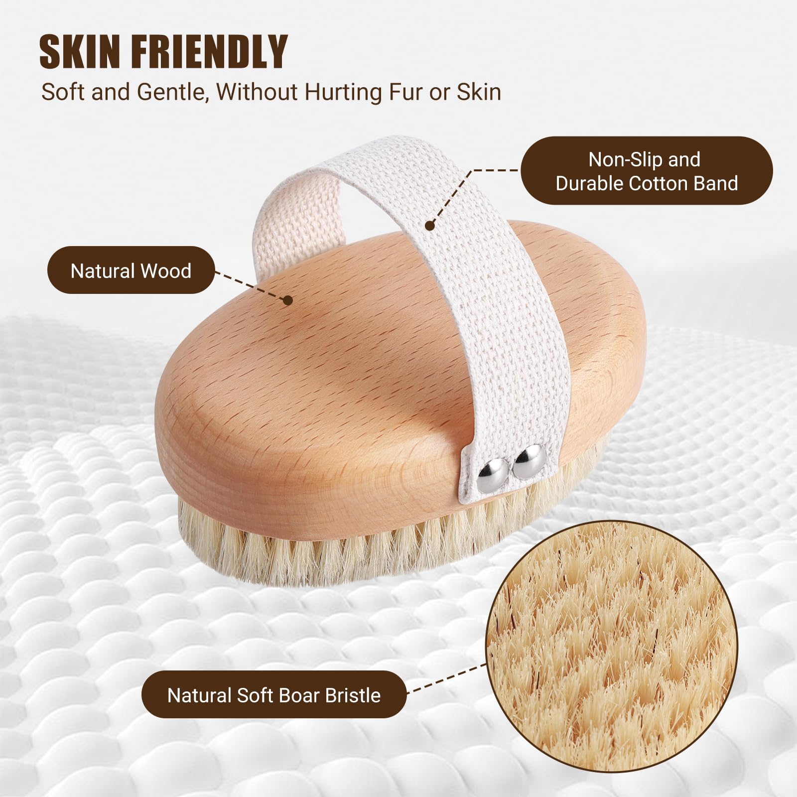 Soft Boar Bristle Pet Palm Brush For Short Haired Dogs And Cats With Band, Reduce Shedding, Ergonomic Dog Brush, Easy To Hold An