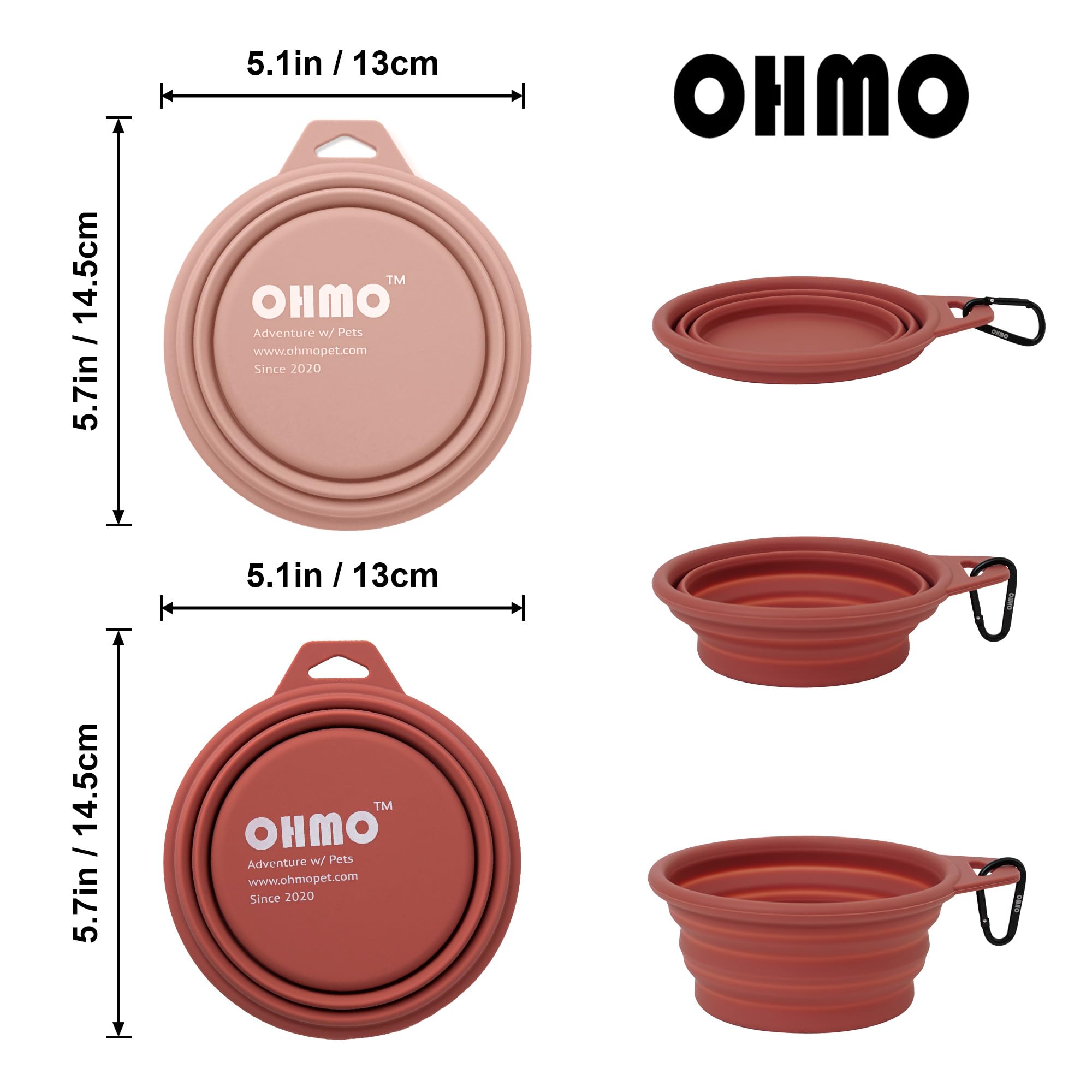 Ohmo Collapsible Dog Bowl(2 Pack, 12Oz/400Ml) Premium Silicone Pet Water Bowls For Cats & Dogs, Portable Dog Travel Bowls Foldab