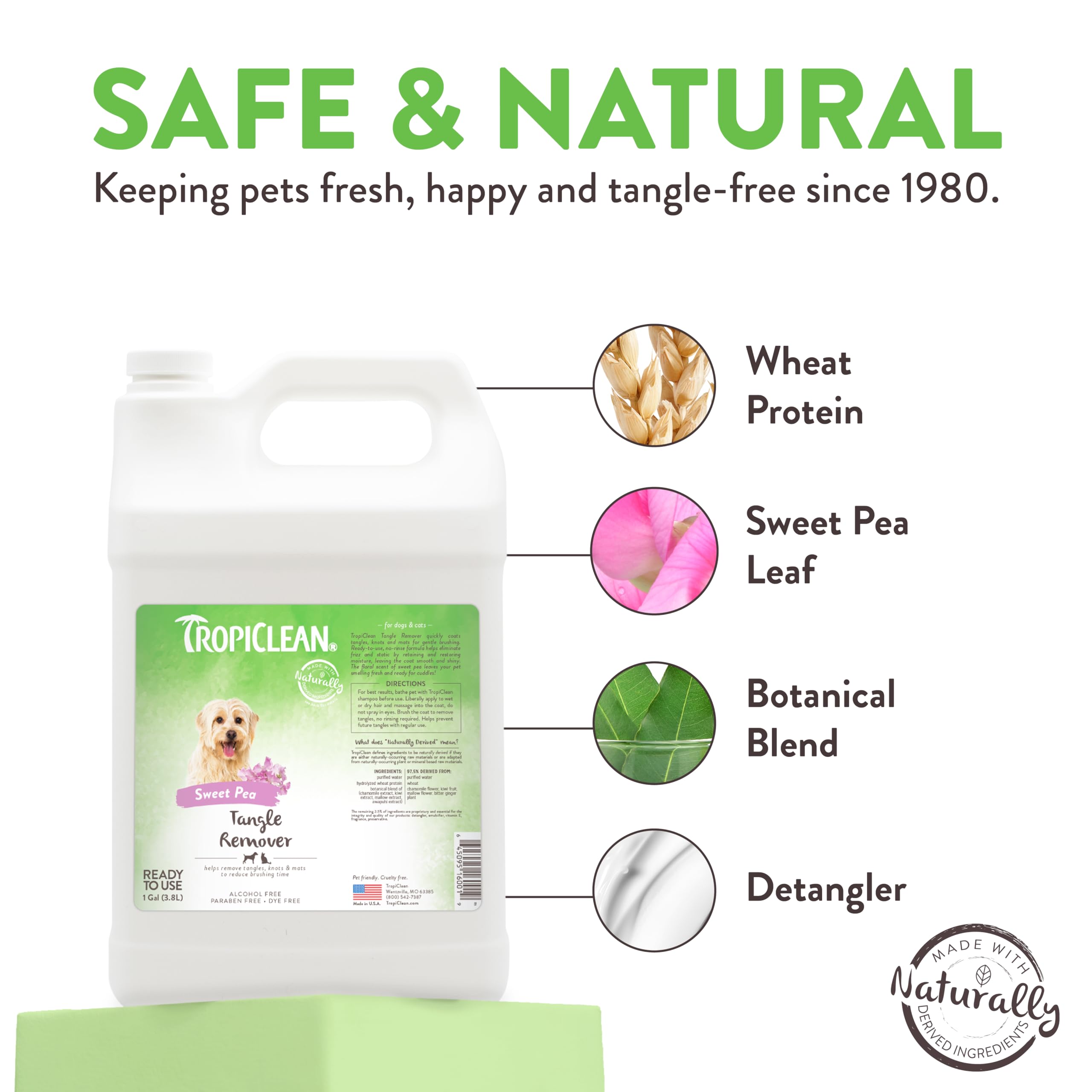 Tropiclean Sweet Pea Cat & Dog Detangler Spray Dematting | Dog Conditioner Spray Derived From Natural Ingredients | Made In The Usa | 1 Gallon