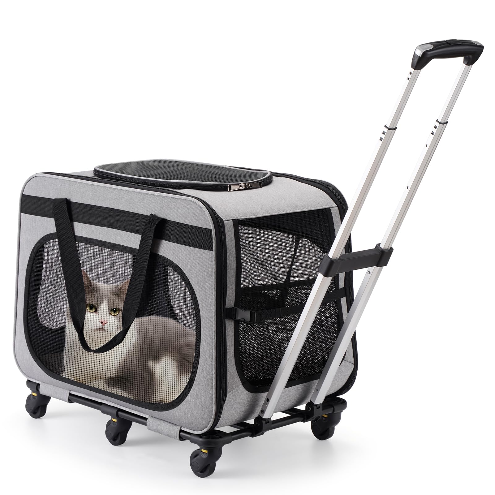 Hovono Extra Large Pet Carrier With Wheels For Small Dogs And All-Breed Cats, Cat Rolling Carrier For Up To 4 Cats, Support Up T