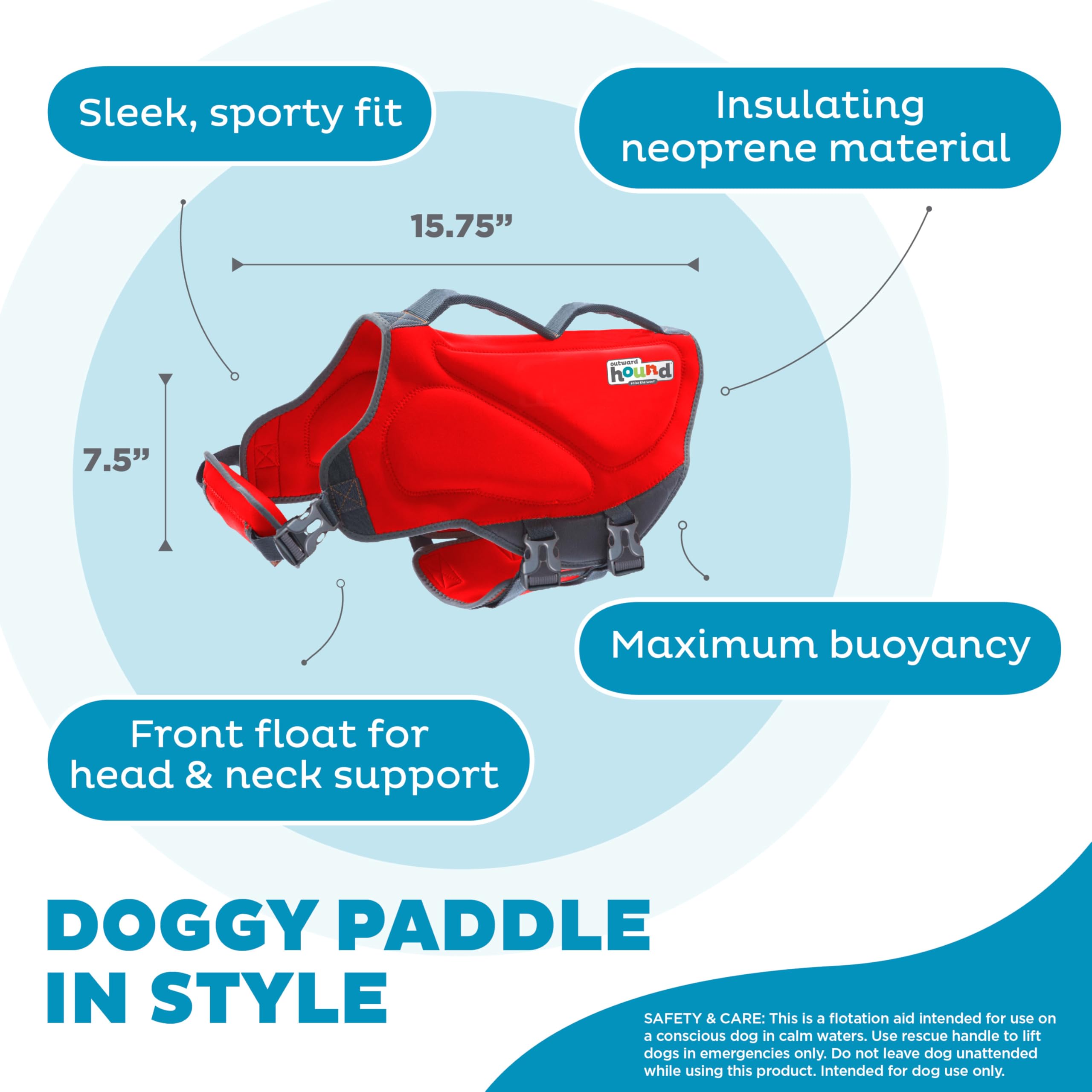 Outward Hound Dawson Swim Dog Life Jacket, High-Performance Neoprene Dog Life Vest For Swimming, Boating, And Water Safety, Larg