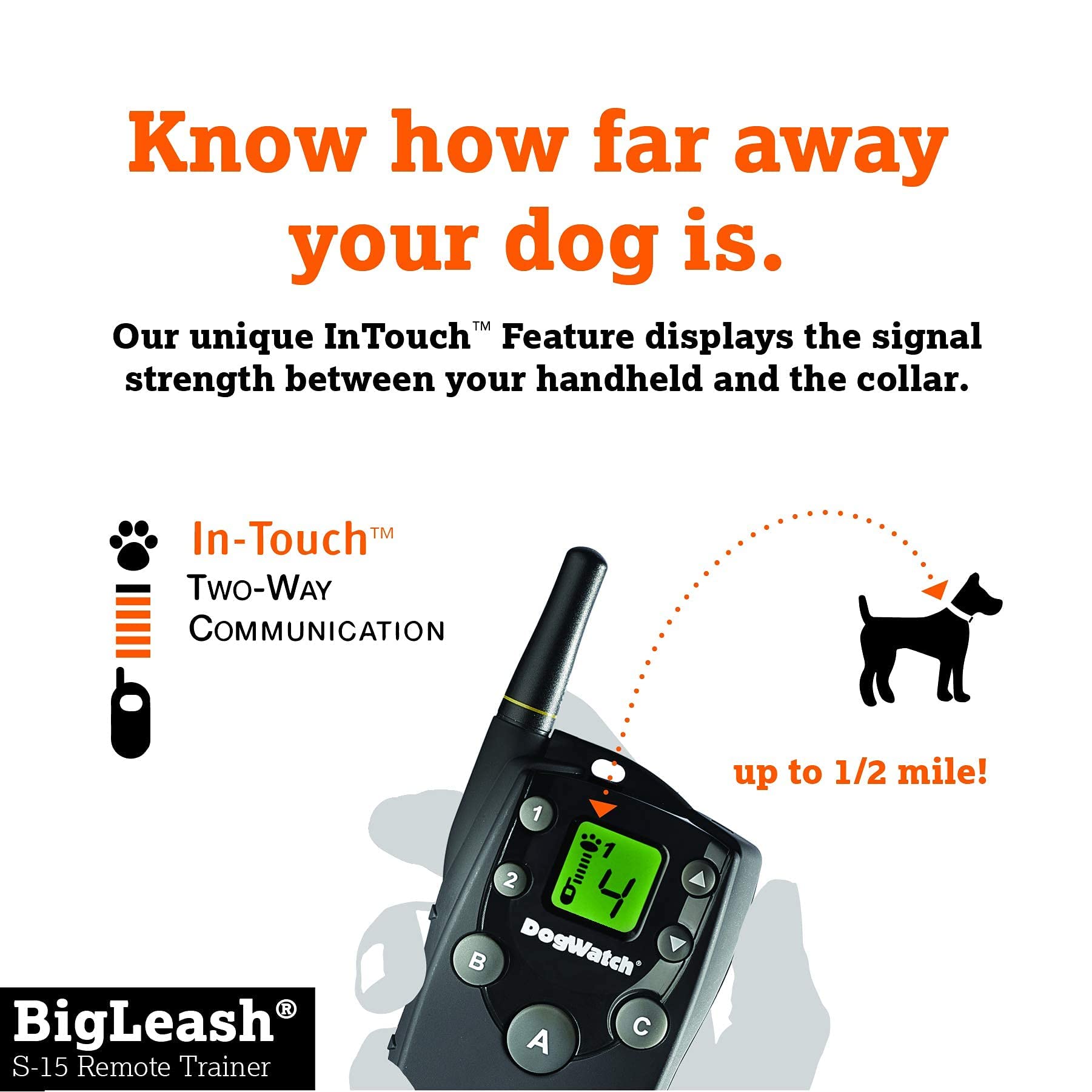 DogWatch S-15 No Shock Dog Training Collar - Waterproof, Rechargeable, 1/2 Mile Range, Black, for Small to Large Dogs