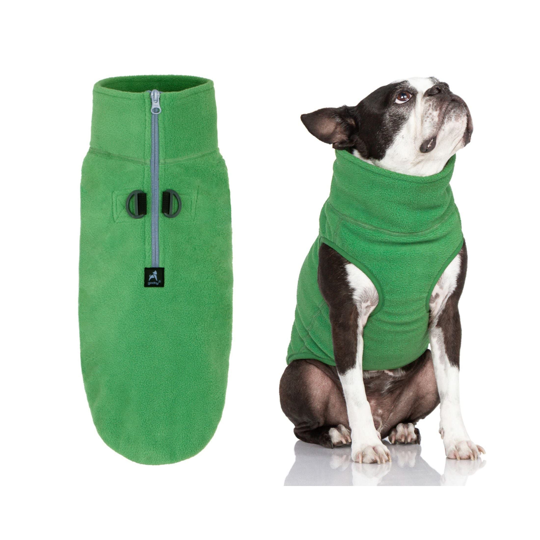 Gooby Half Zip Up Fleece Vest - Warm Dog Jacket, Pullover with Dual D Ring Leash - Winter Small Dog Sweater, Green, Large
